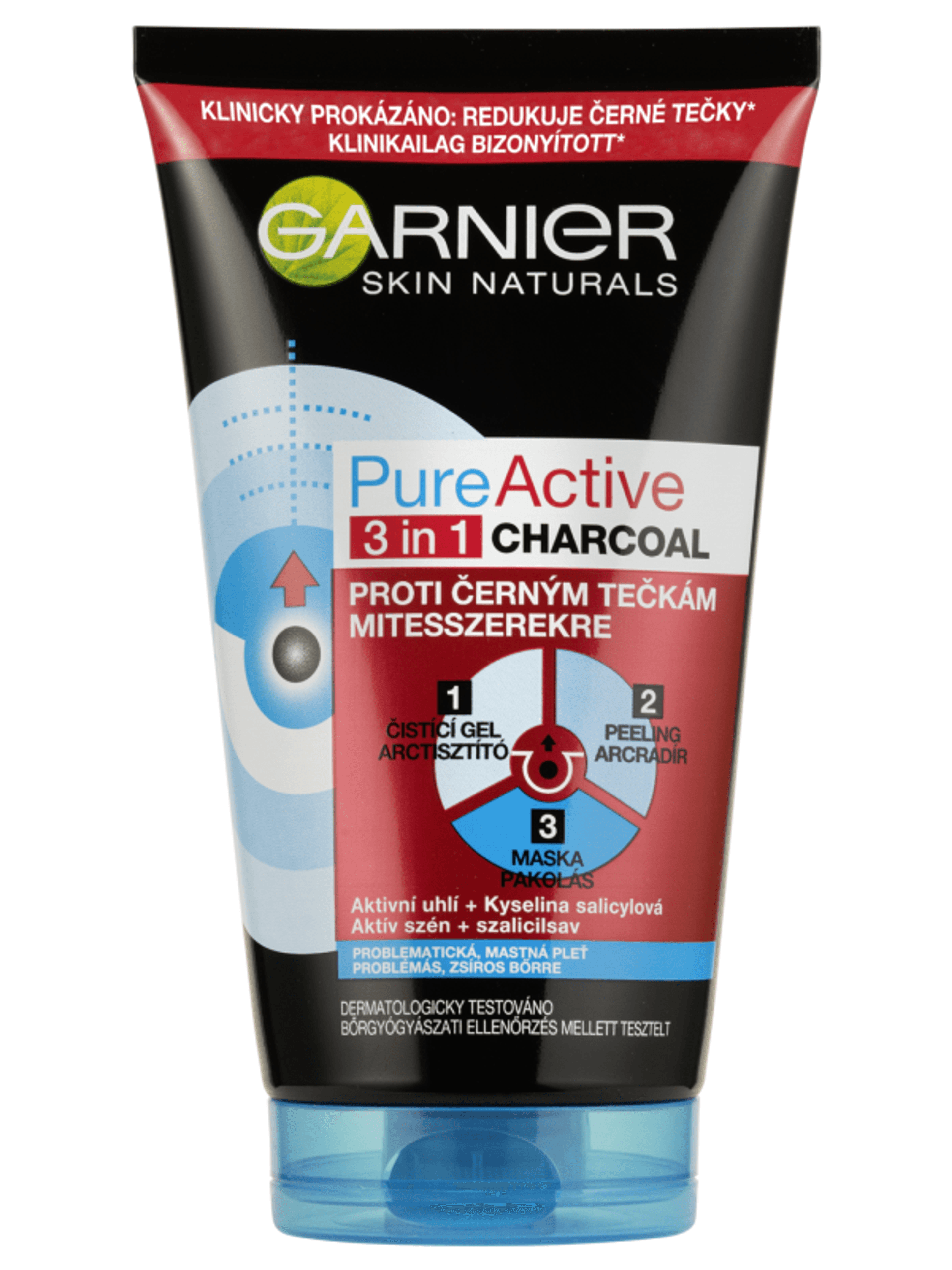 Garnier Skin Naturals Pure Active 3in1 Mitesszerek Ellen Arcmaszk Aktív Szénnel - 150 ml-2