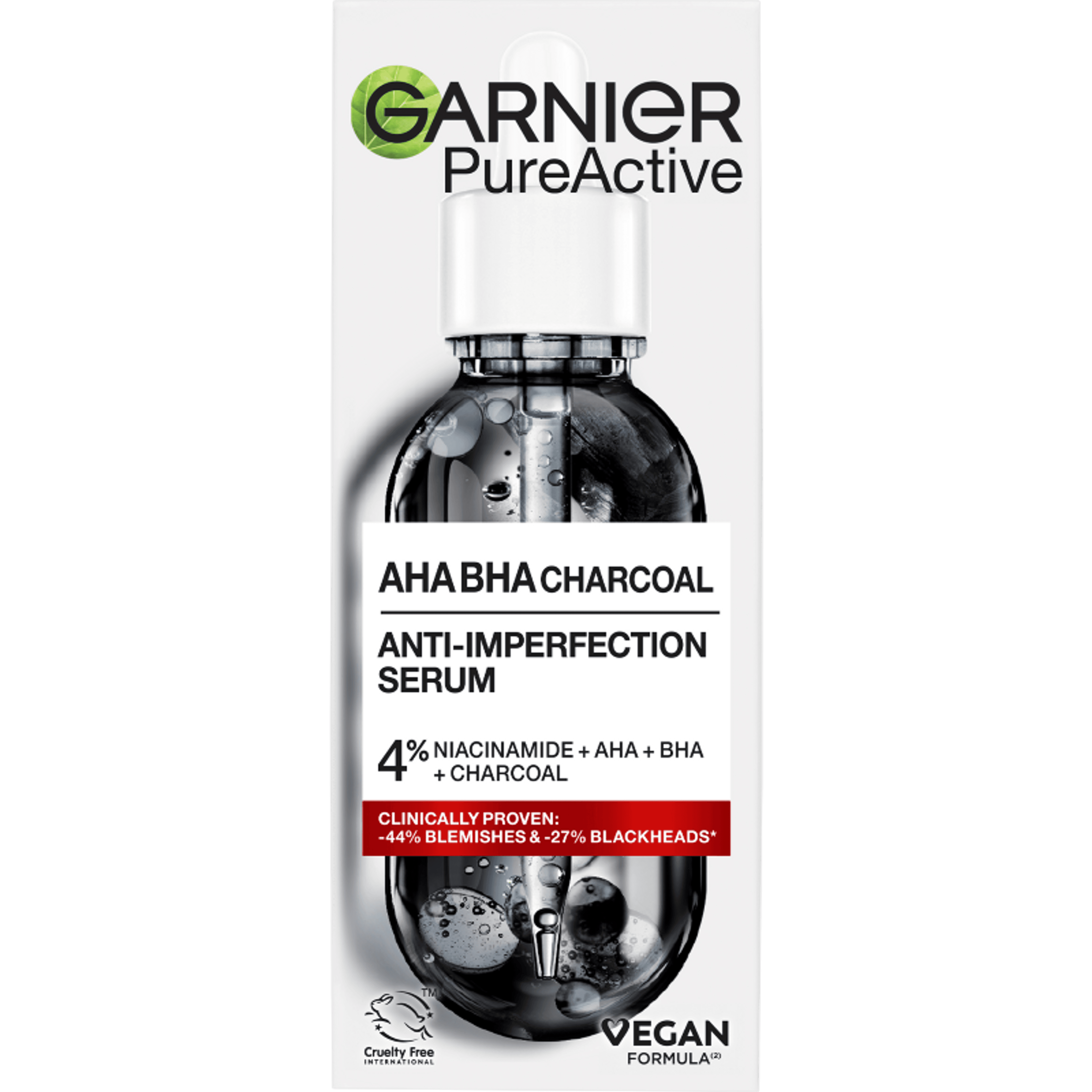 Garnier Pure Active bőrhibák elleni szérum AHA + BHA + aktív szén - 30 ml