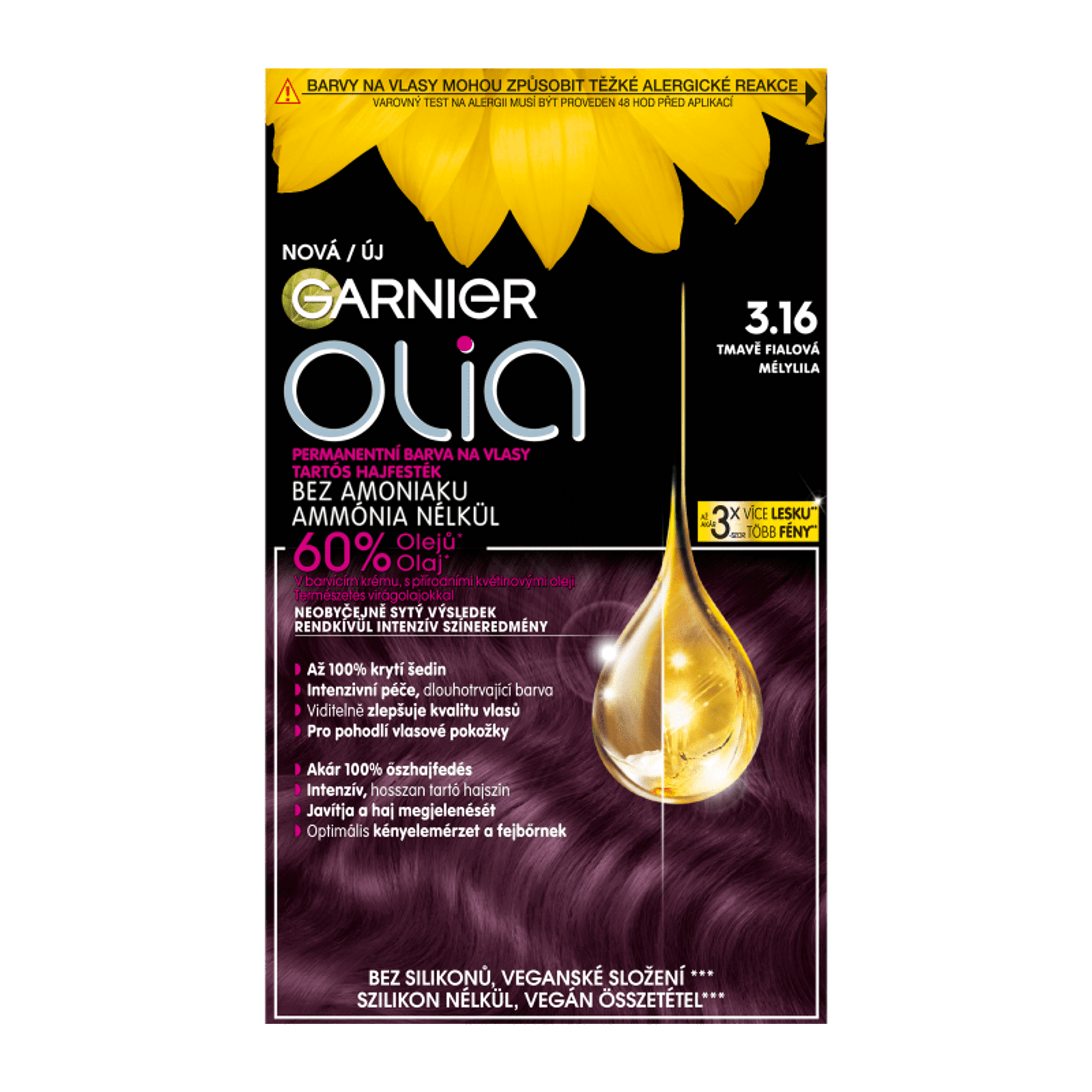 Garnier Olia tartós hajfesték /3.16 mélylila - 1 db