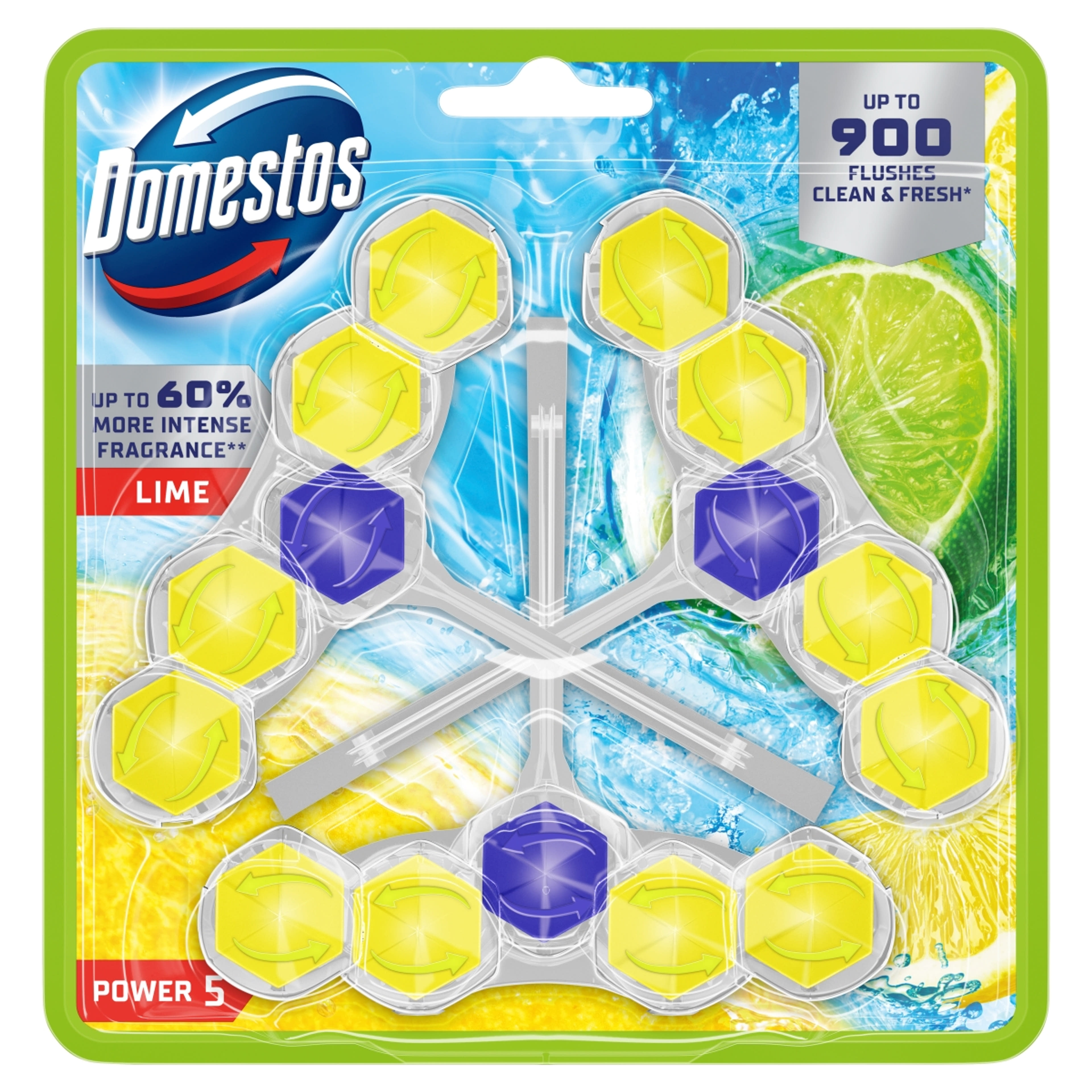 Domestos Power 5 Lime WC frissítő blokk illatosító 3 x 50 g - 150 g