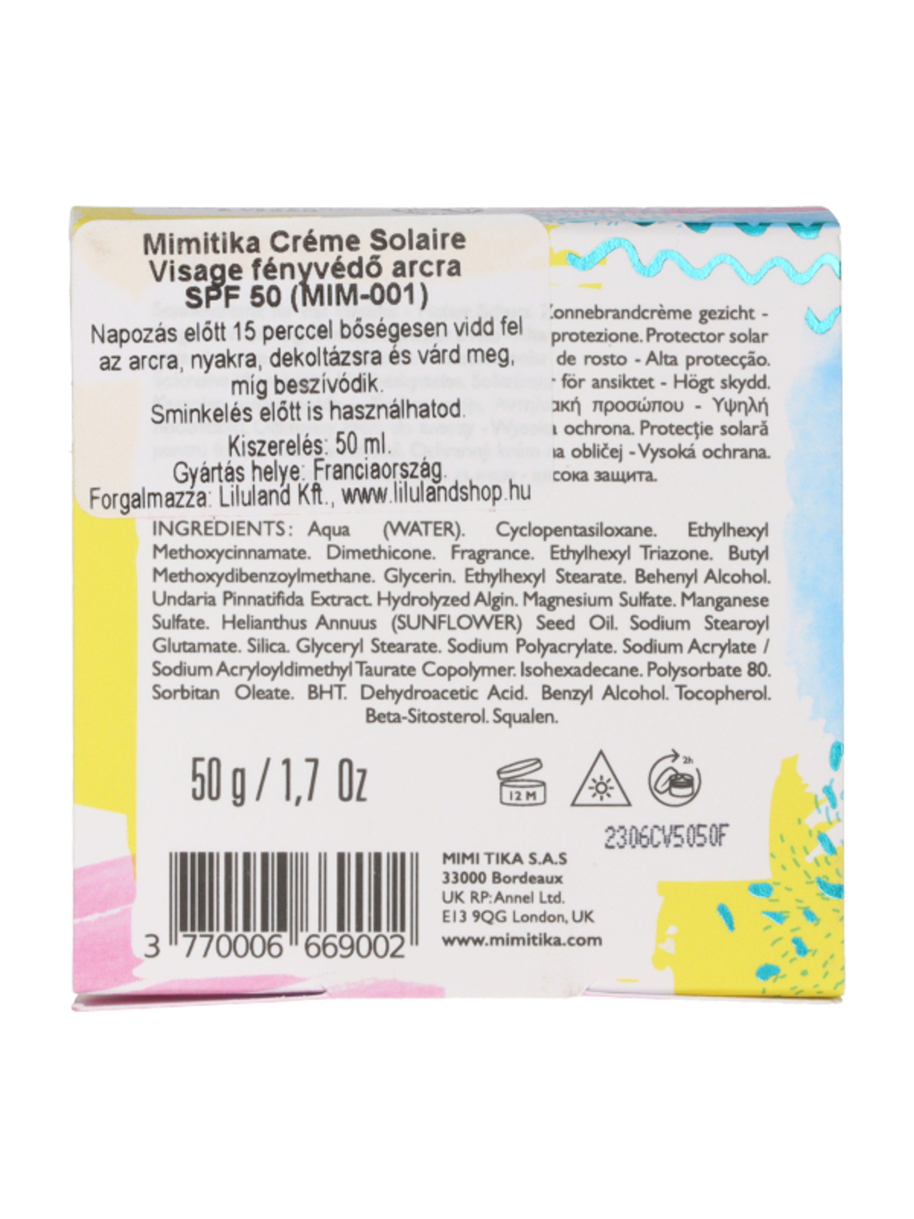 Mimitika Creme Solaire Visage fényvédő arckrém - 50 ml-3