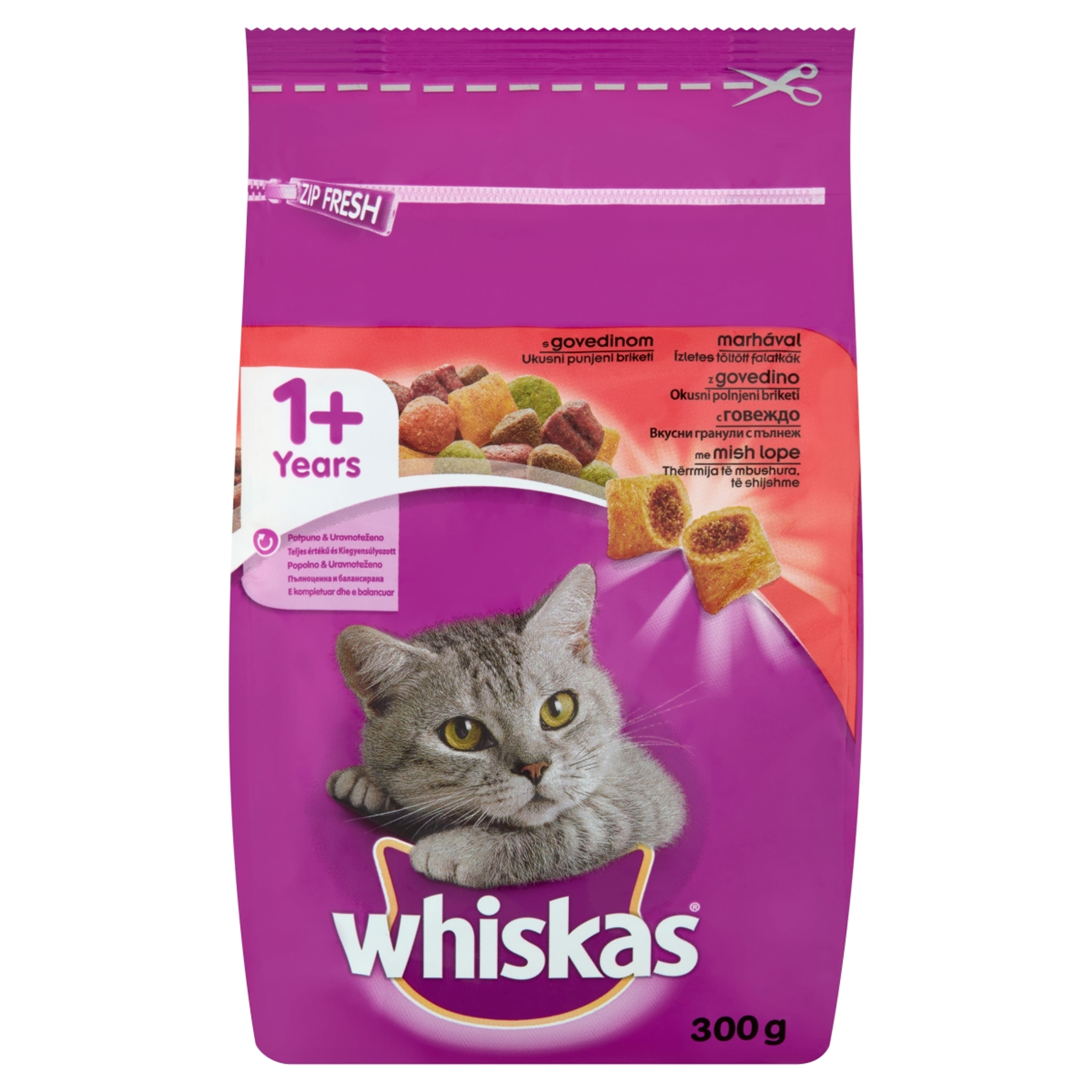 Whiskas felnőtt teljes értékű szárazeledel macskáknak, marhahússal és májas falatkákkal - 300 g-2