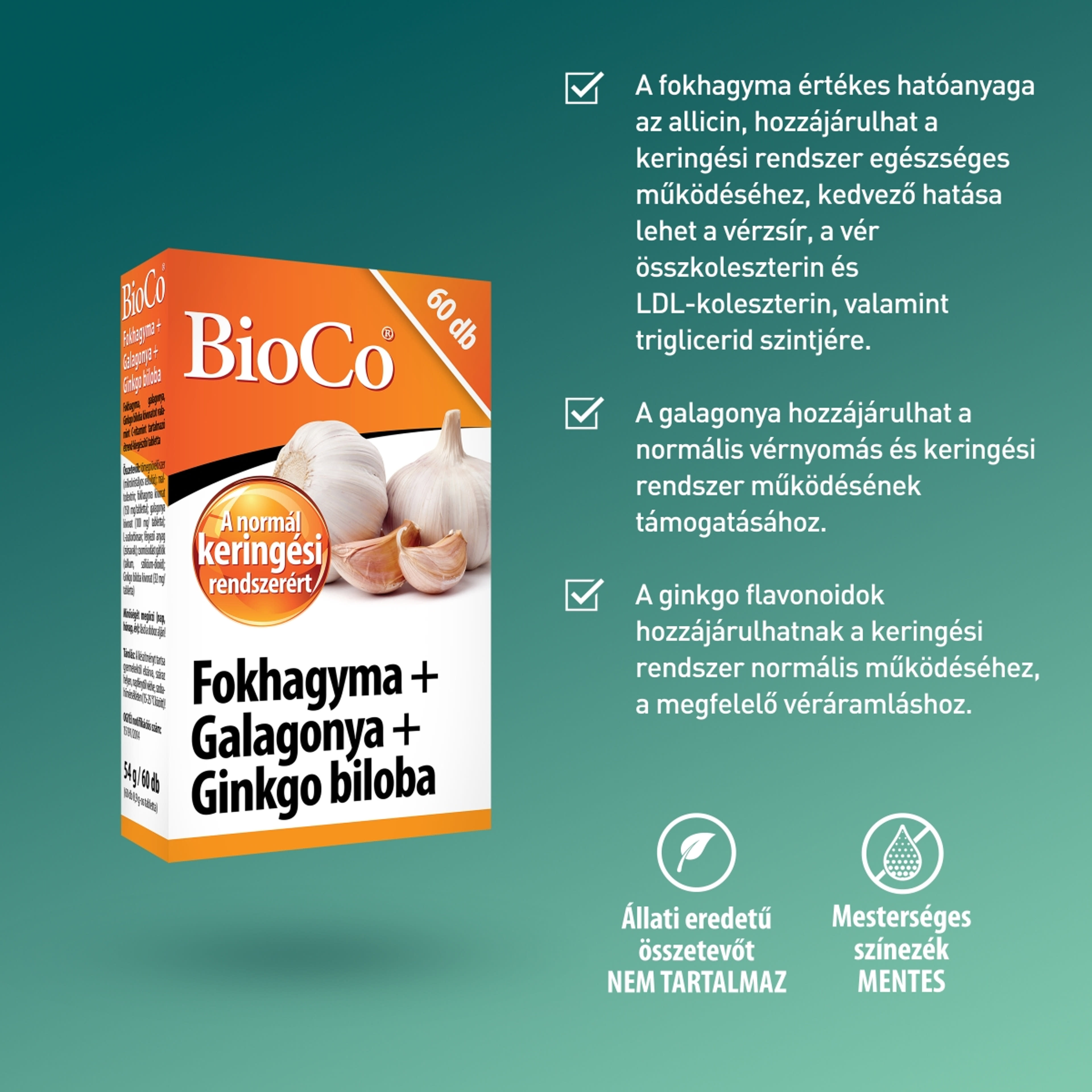 BioCo Fokhagyma+ Galagonya+ Ginko Biloba Kapszula - 60 db-4