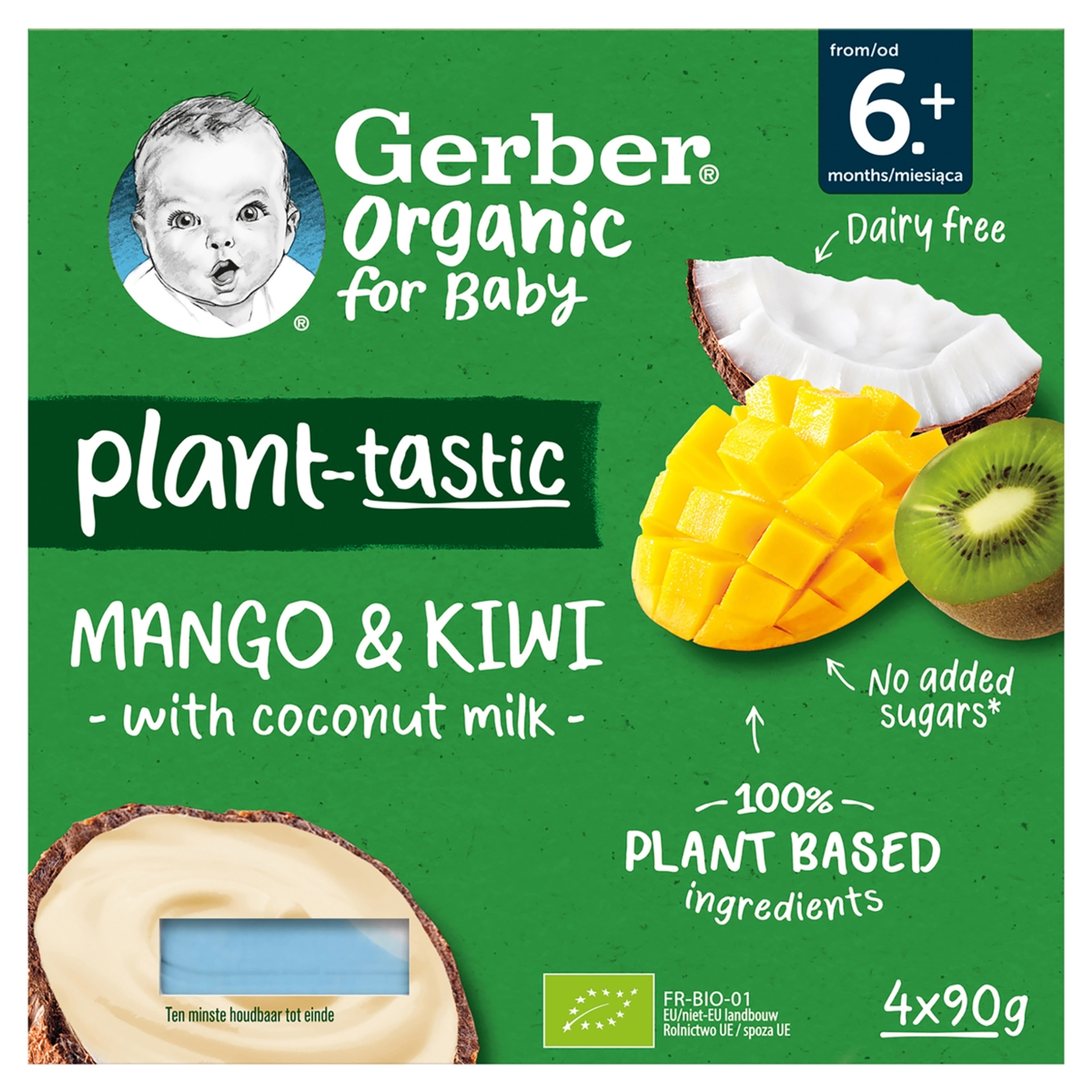 Gerber Organic kókusztej alapú mangó-kiwi ízű bio babadesszert 6 hónapos kortól 4 x 90 g - 360 g