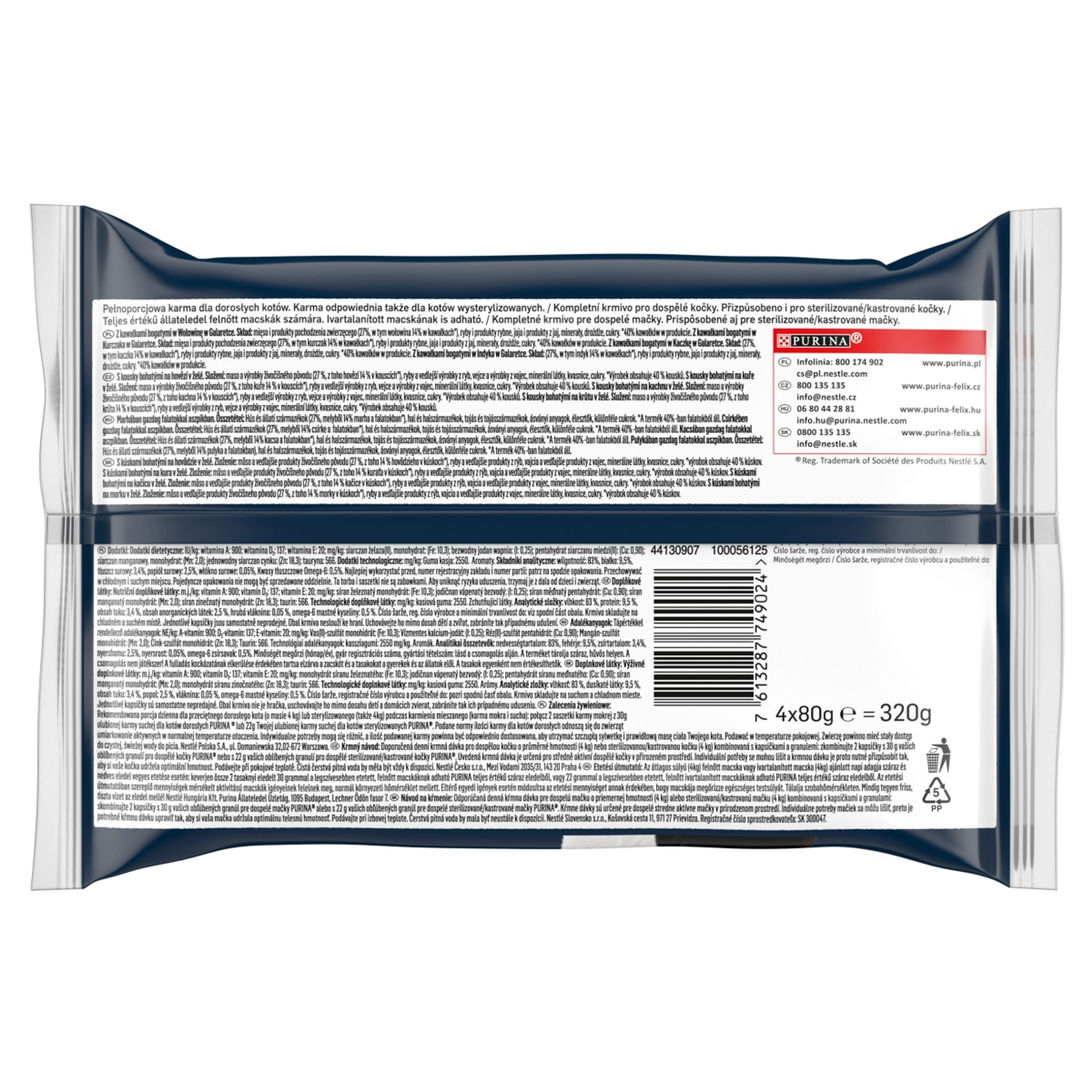 Felix Deliciously Sliced alutasakos eledel macskáknak, házias válogatás 4x80 g - 320 g-2