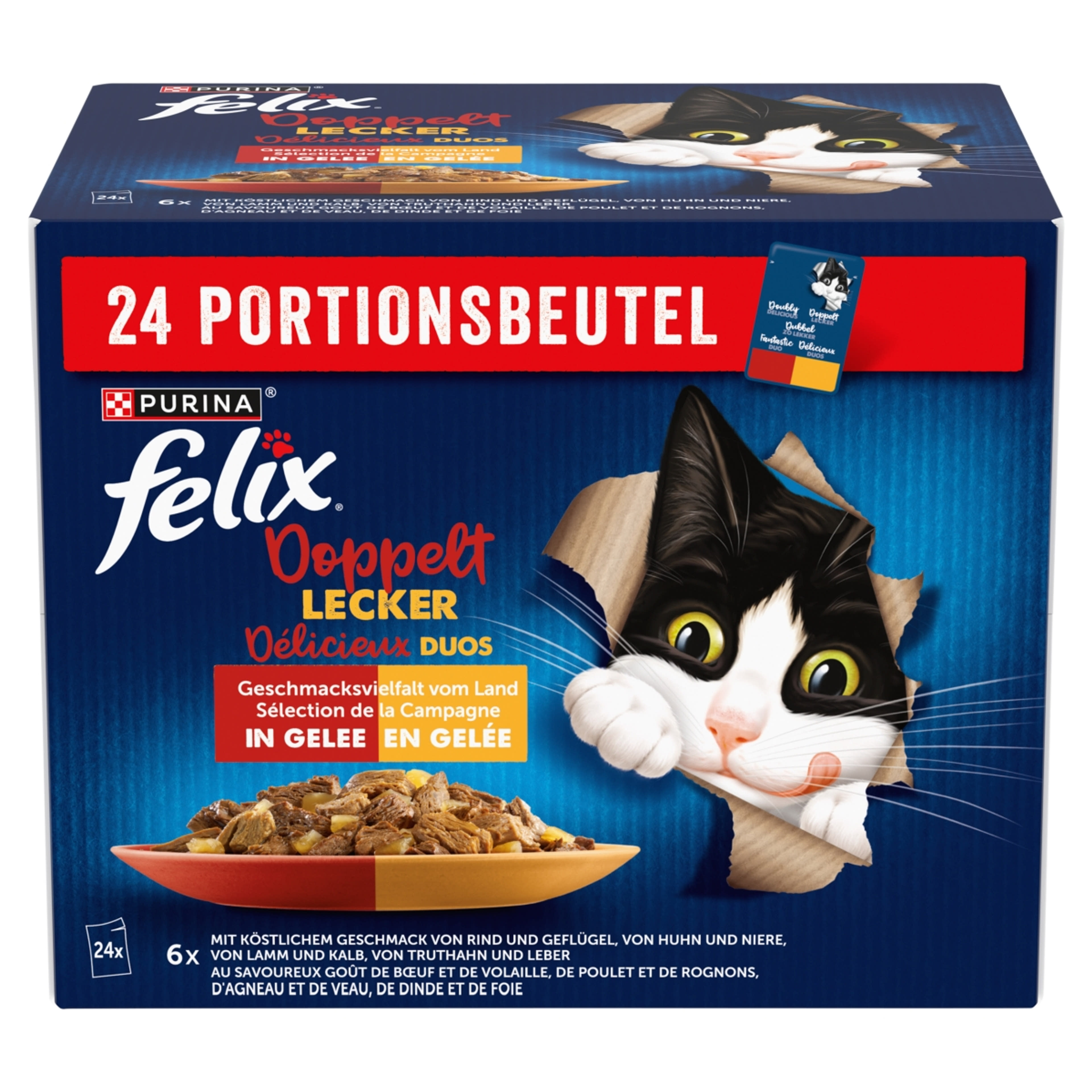 Purina Felix Fantastic Duo házias válogatás aszpikban nedves macskaeledel 24 x85 g (2,04 kg)-1