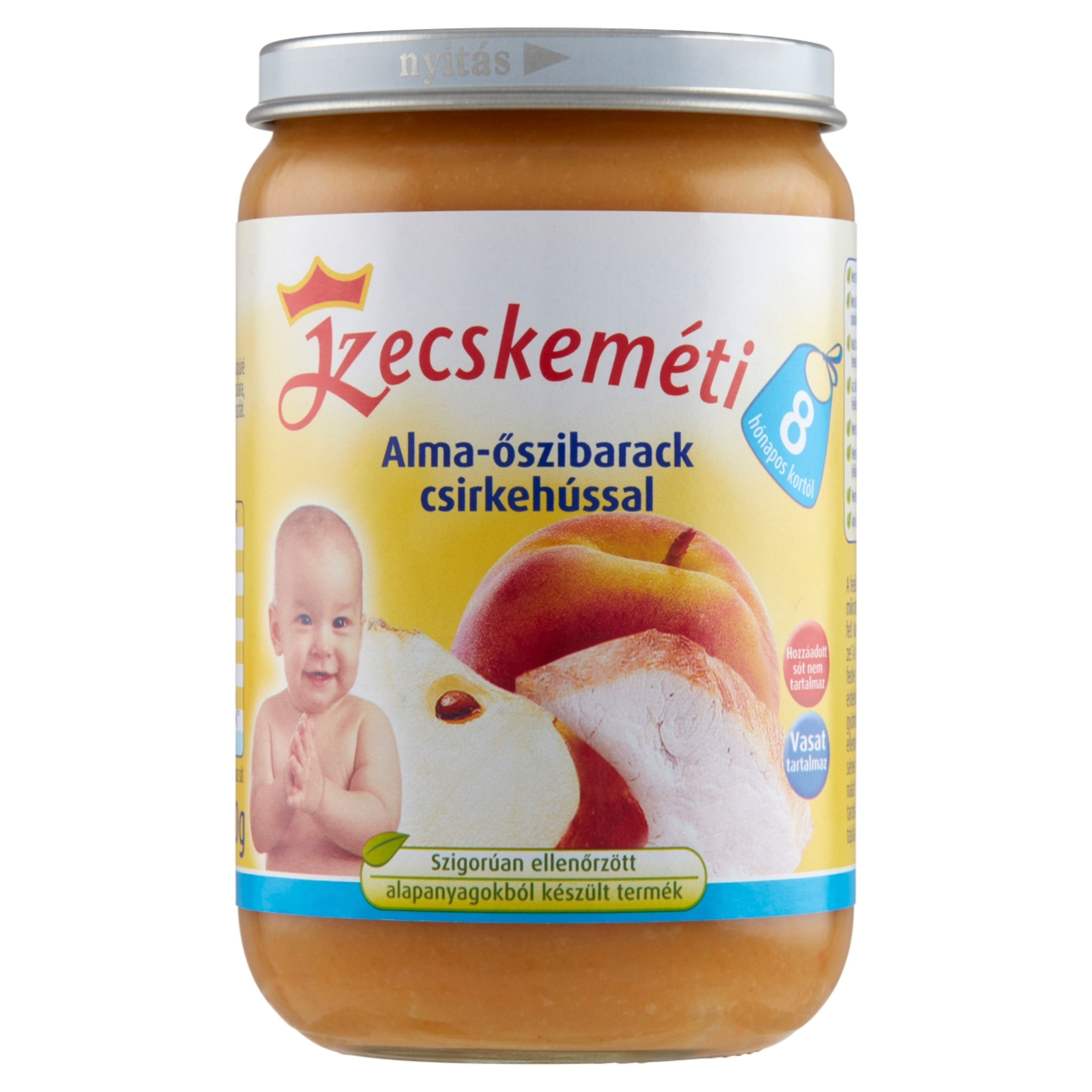 Kecskeméti Bébiétel Alma Oszibarack Csirkehús Ízesítéssel 8 Hónapos Kortól - 220 g-1