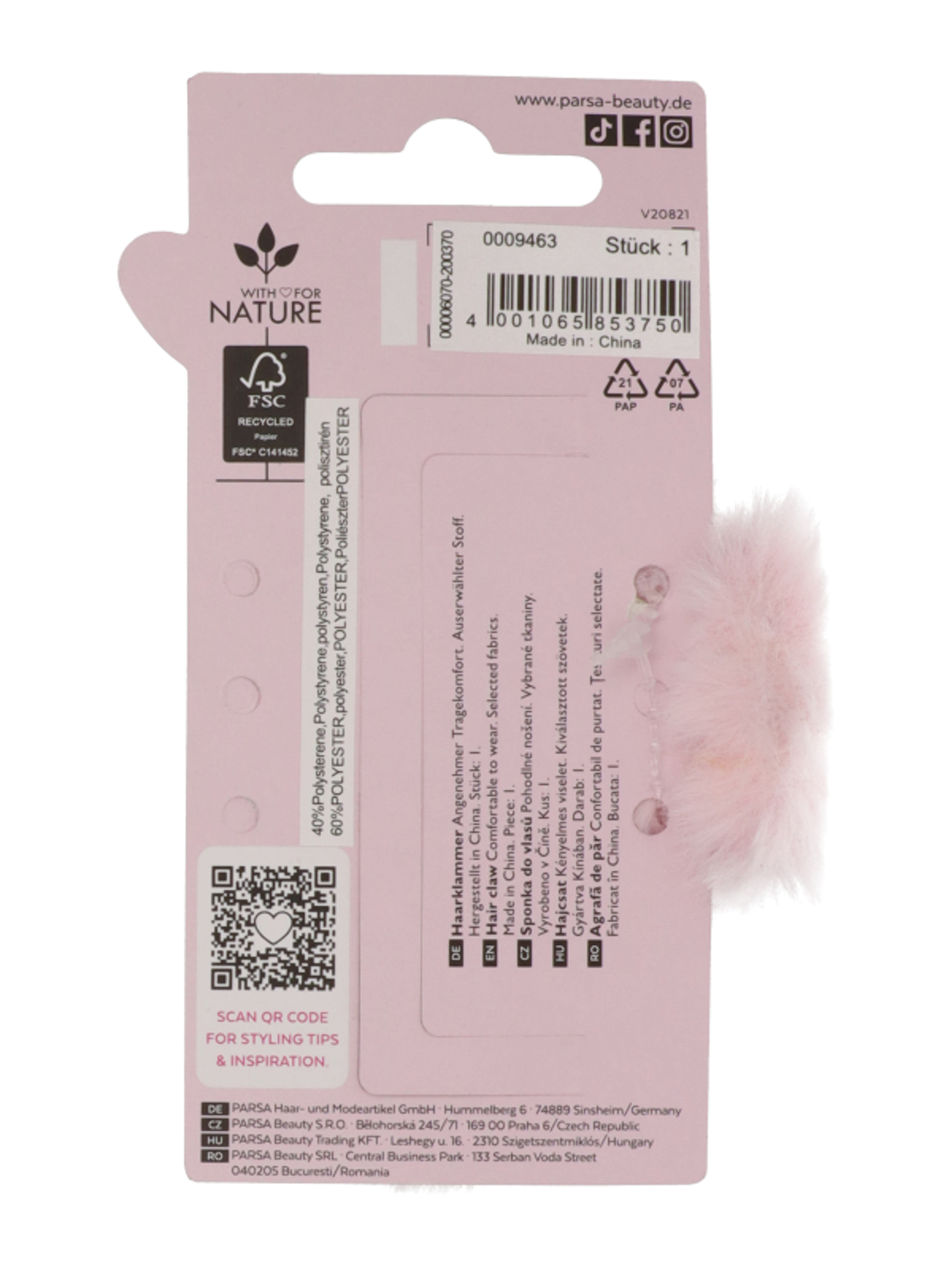 Parsa Beauty hajcsipesz műszörmével /pink - 1 db-2