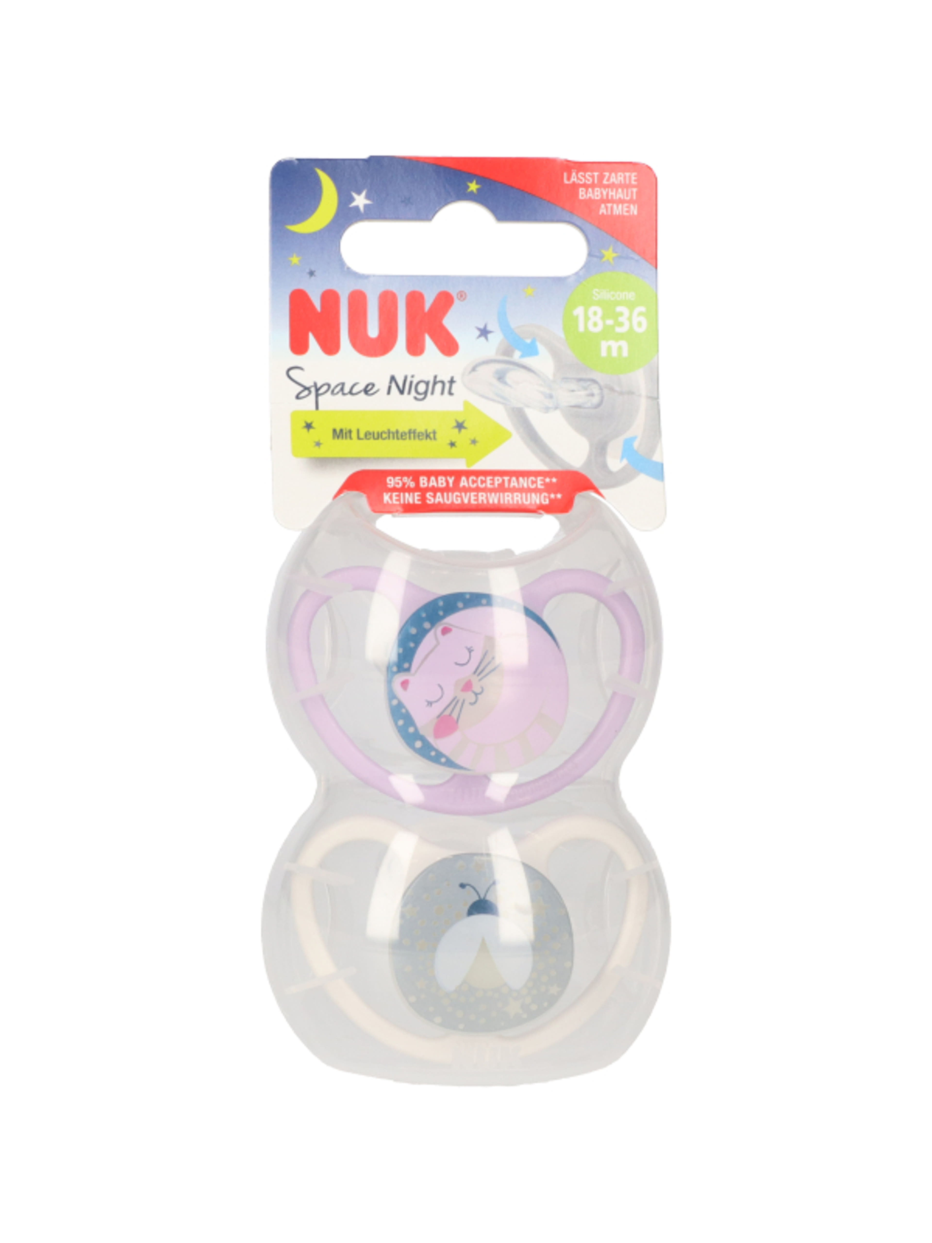 Nuk Space Night szilikon altatócumi, 18-36 hónapos korig, lány - 2 db-3