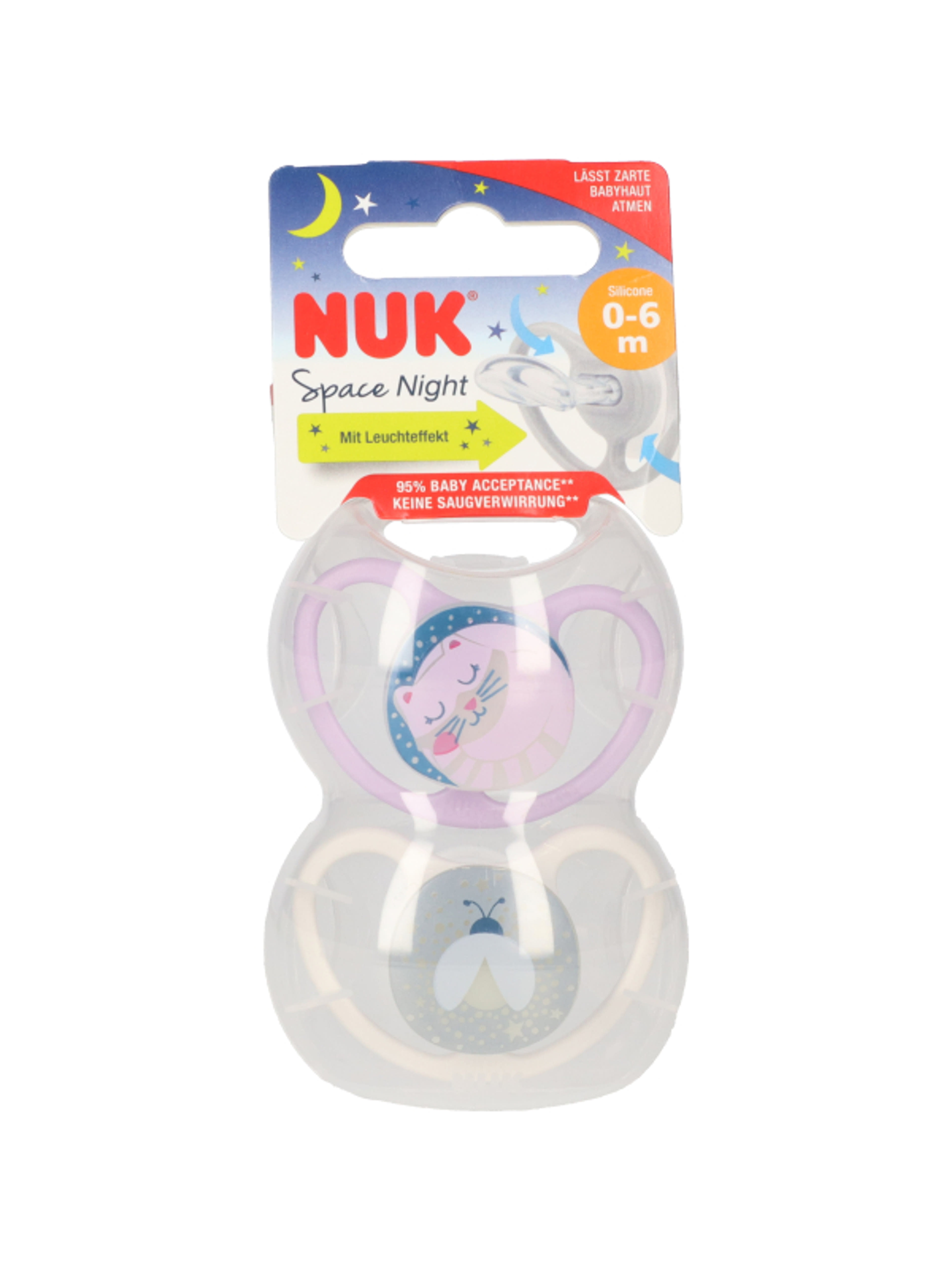 Nuk Space Night szilikon altatócumi, 0-6 hónapos korig, lány - 2 db-1