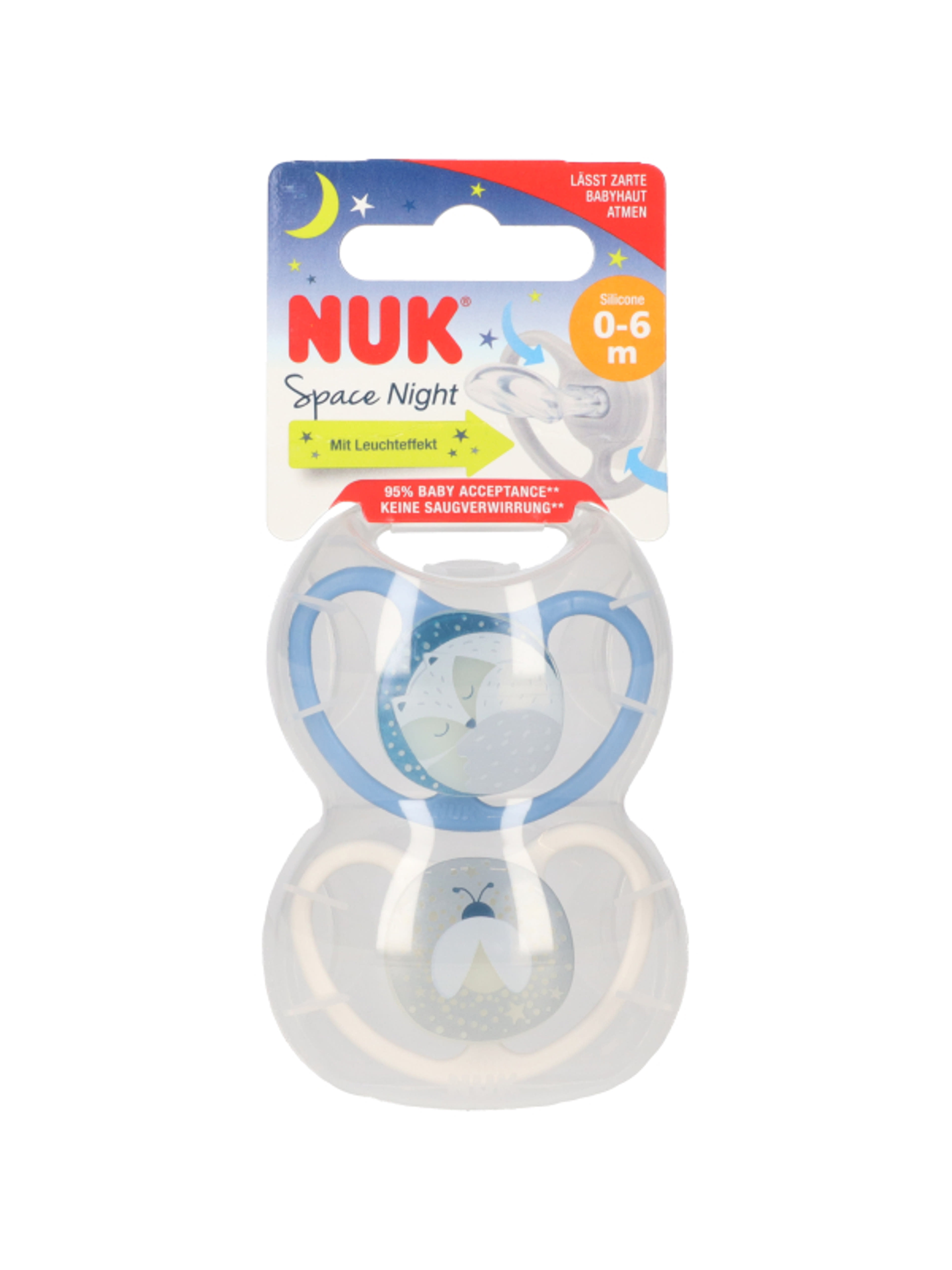 Nuk Space Night szilikon altatócumi, 0-6 hónapos korig, fiú - 2 db-1