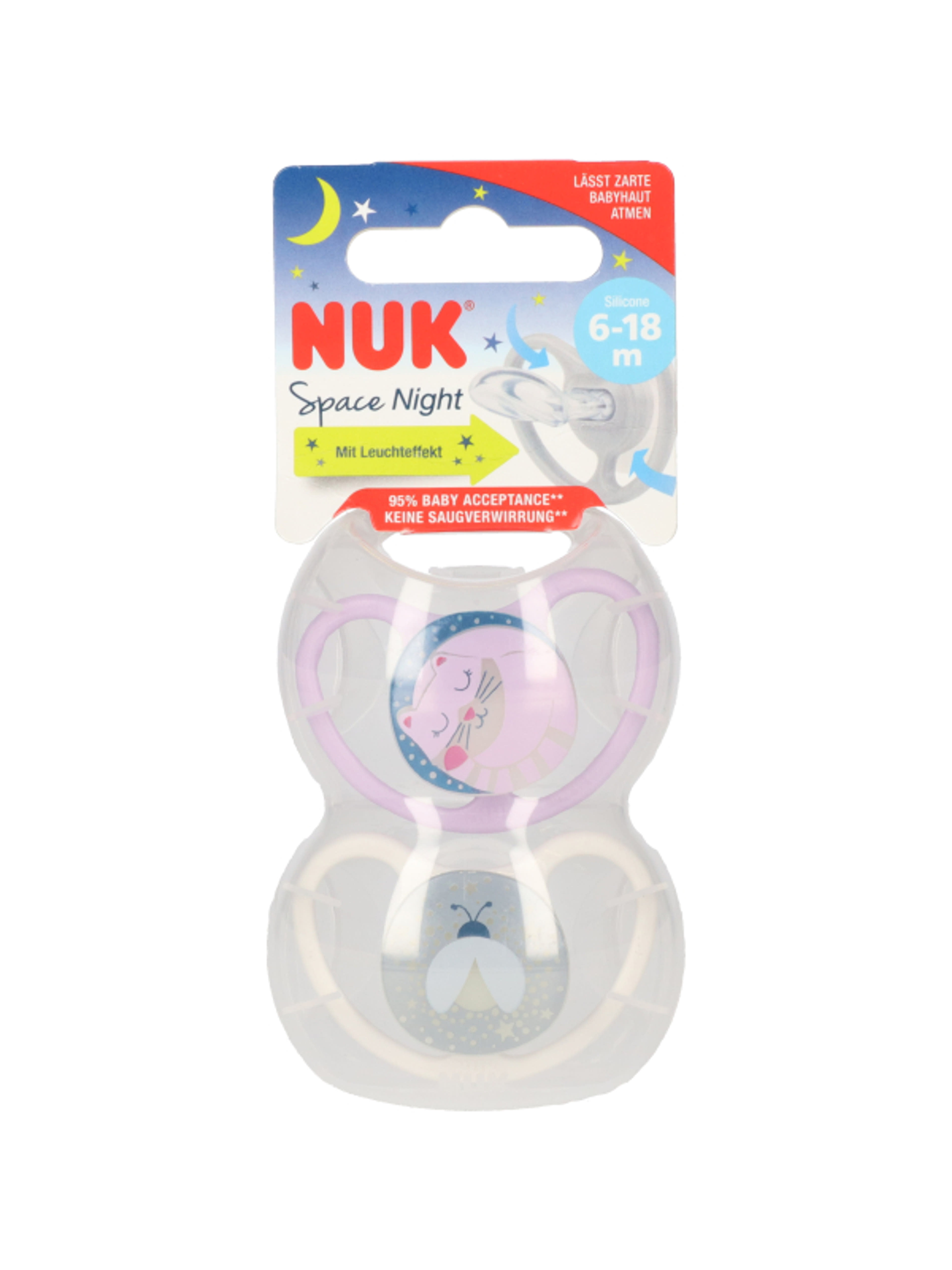 Nuk Space Night szilikon altatócumi, 6-18 hónapos korig, lány - 2 db-3