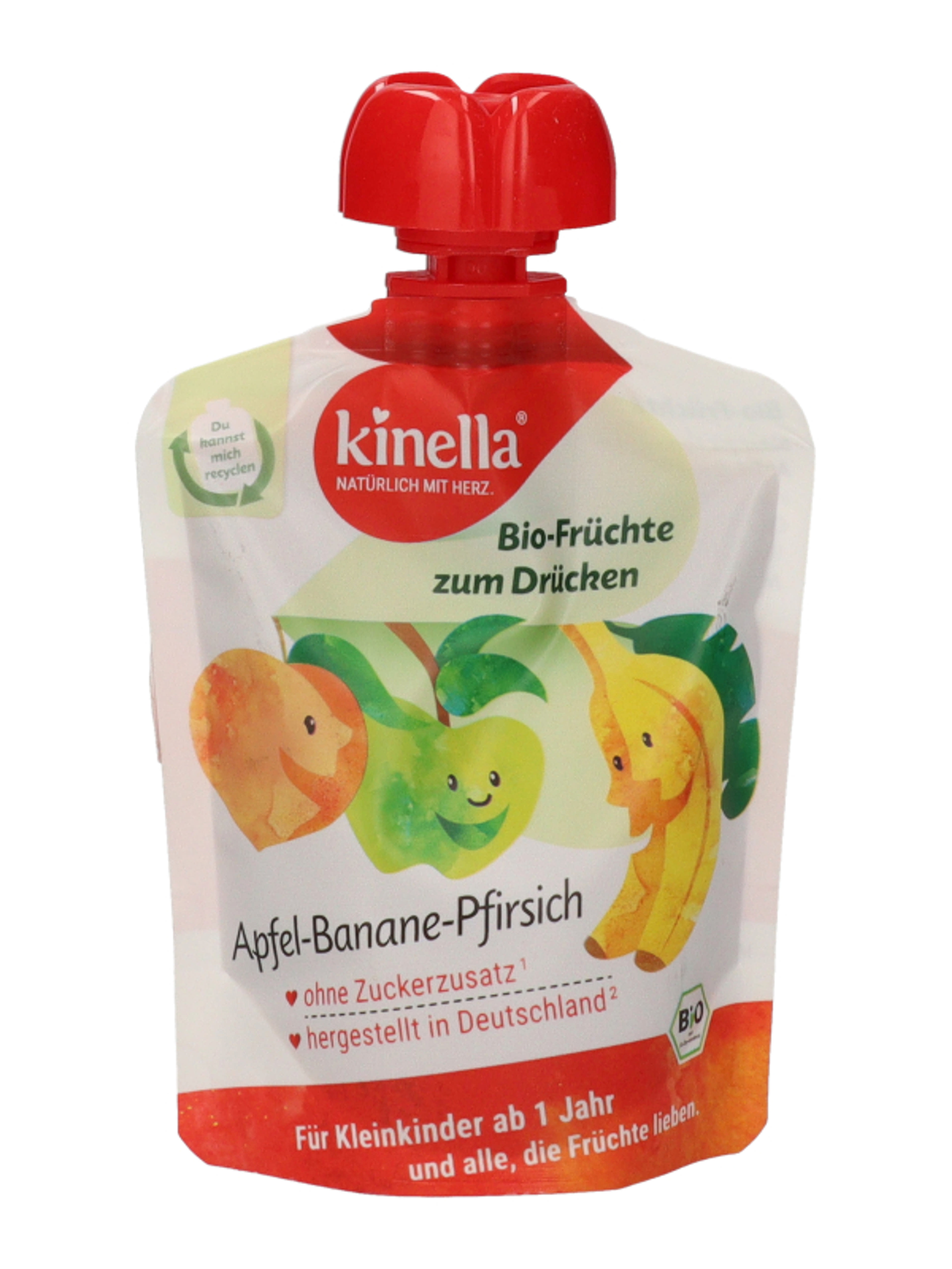 Kinella 100% gyümölcspüré alma-banán-barack 12 hónapos kortól - 90 g-1
