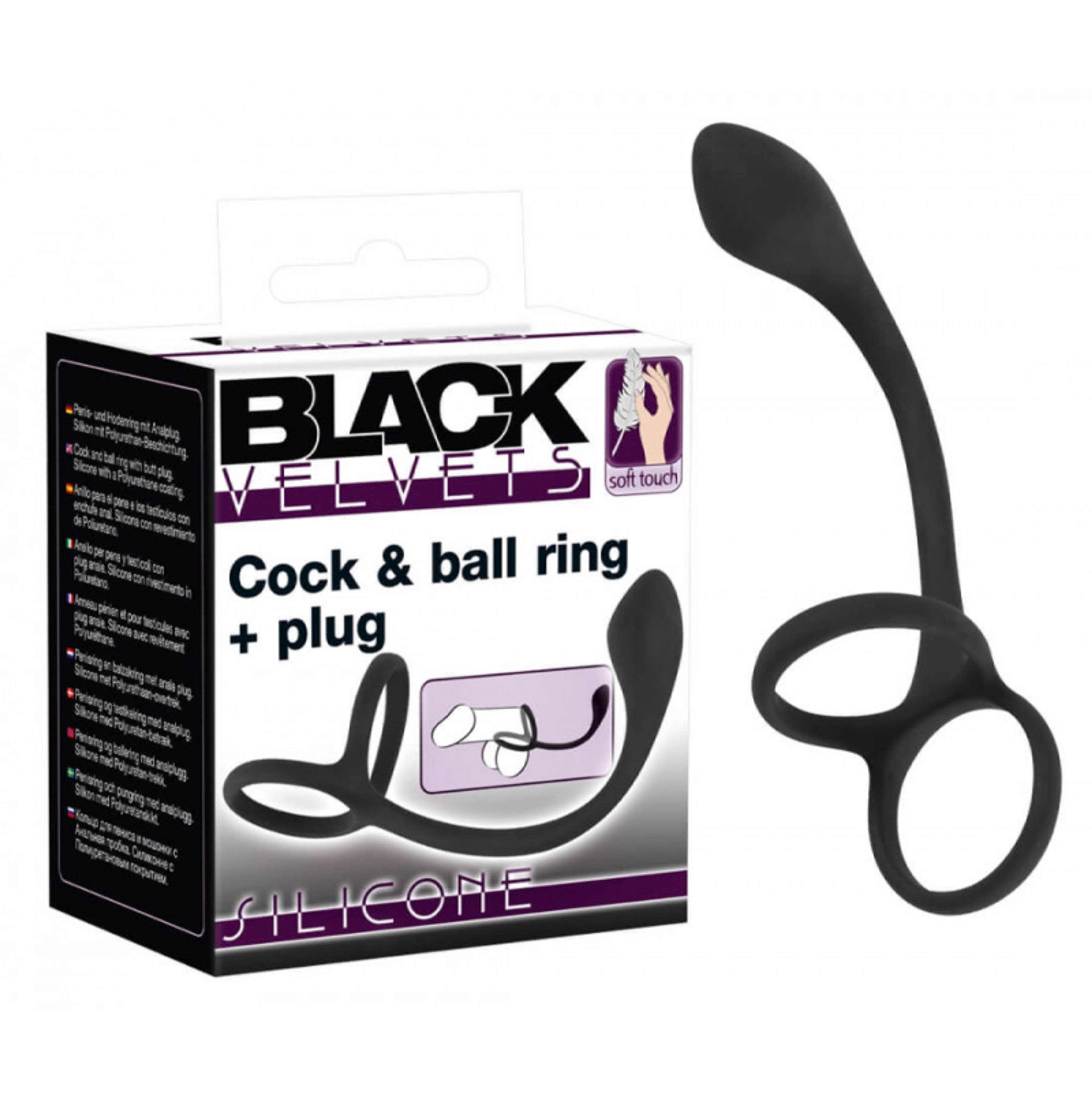 Black Velvet vékony análdildó és pénisz-, heregyűrű /fekete - 1 db-1