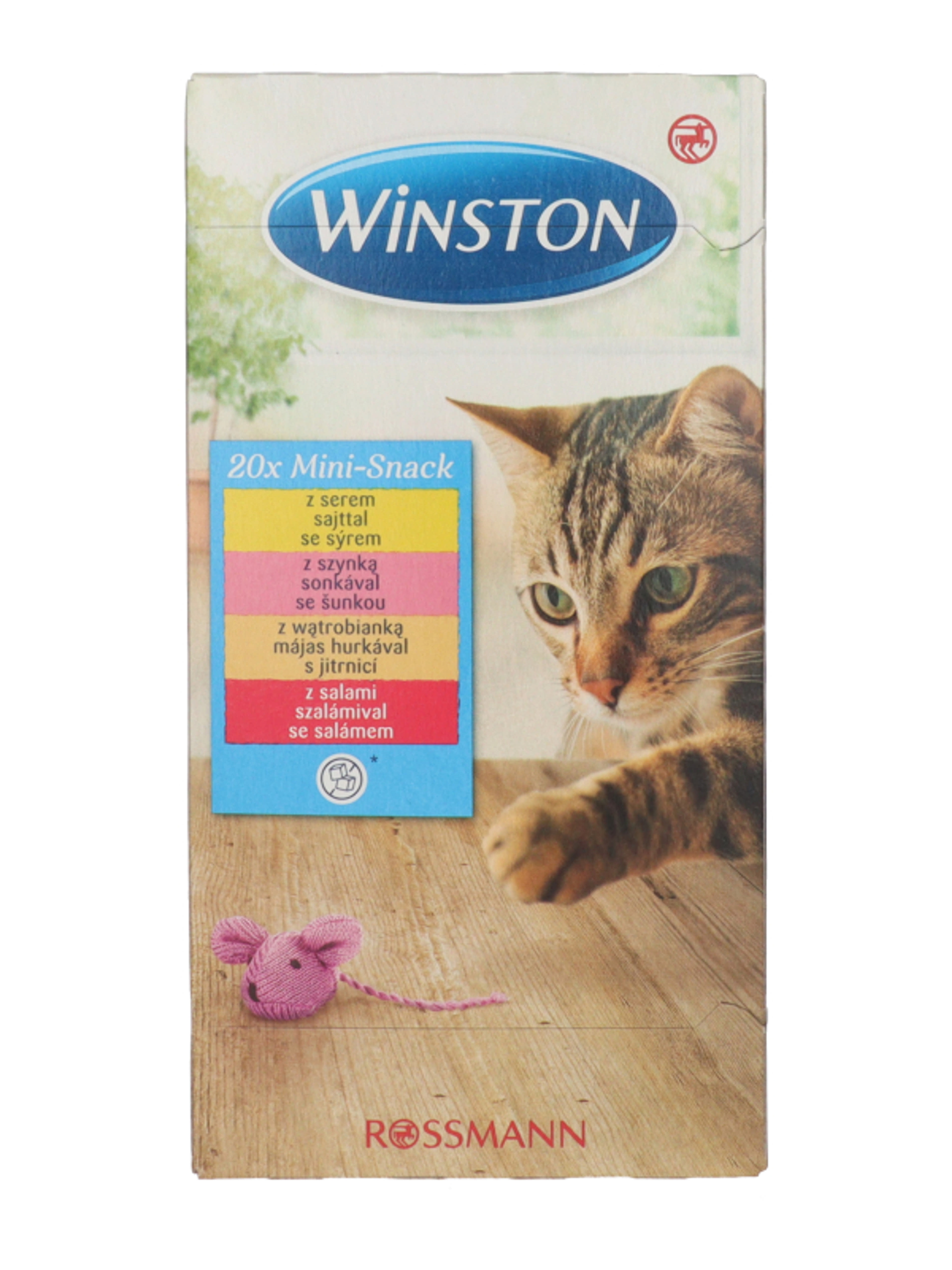 Winston mini kolbászkák sajttal, sonkával, májas hurkával és szalámival felnőtt macskák számára 20 db - 40 g