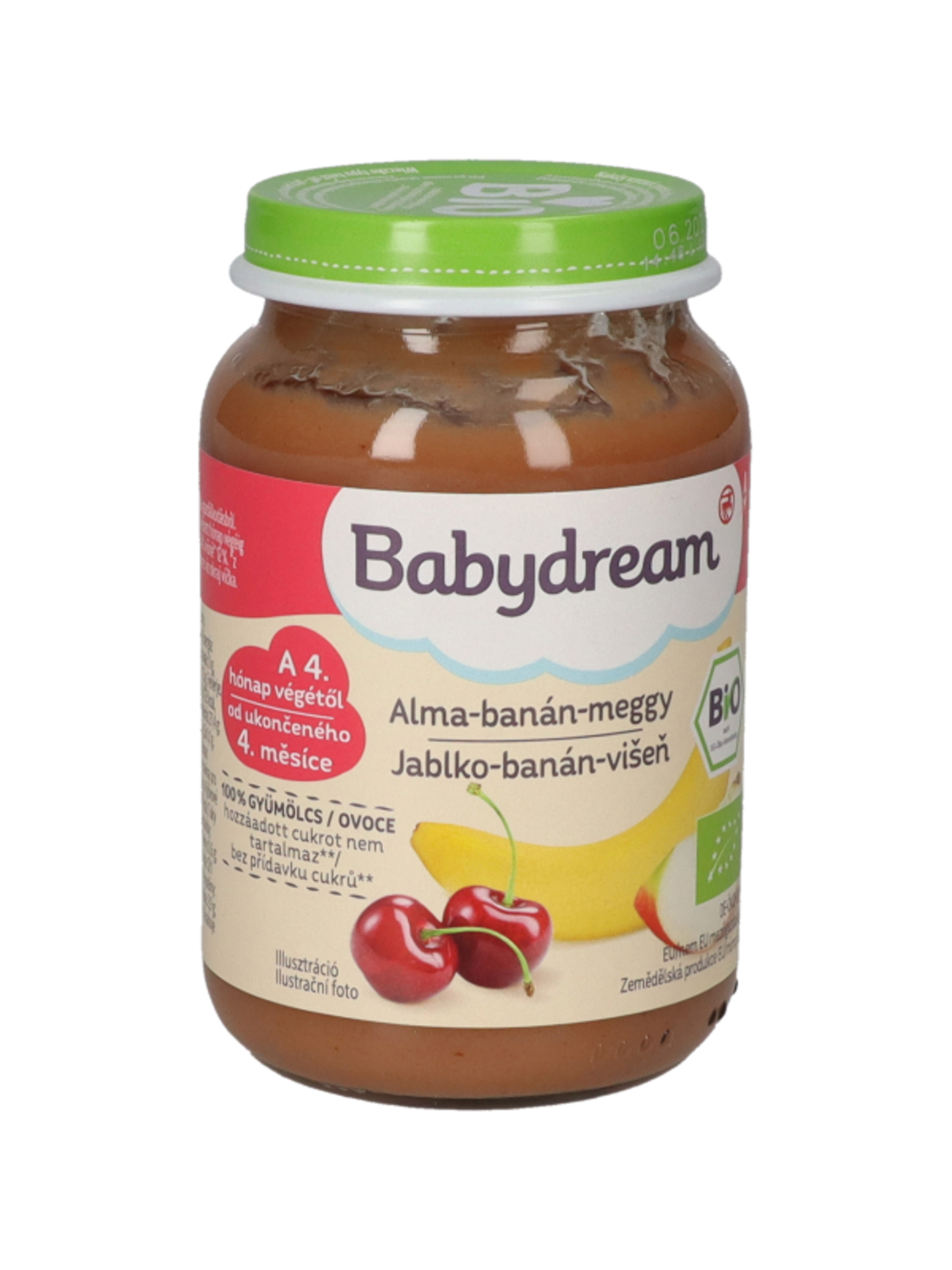 Babydream Bio 100% Gyümölcs Alma- Banán- Meggy 4/5 Hónapos Kortól - 190 g-2