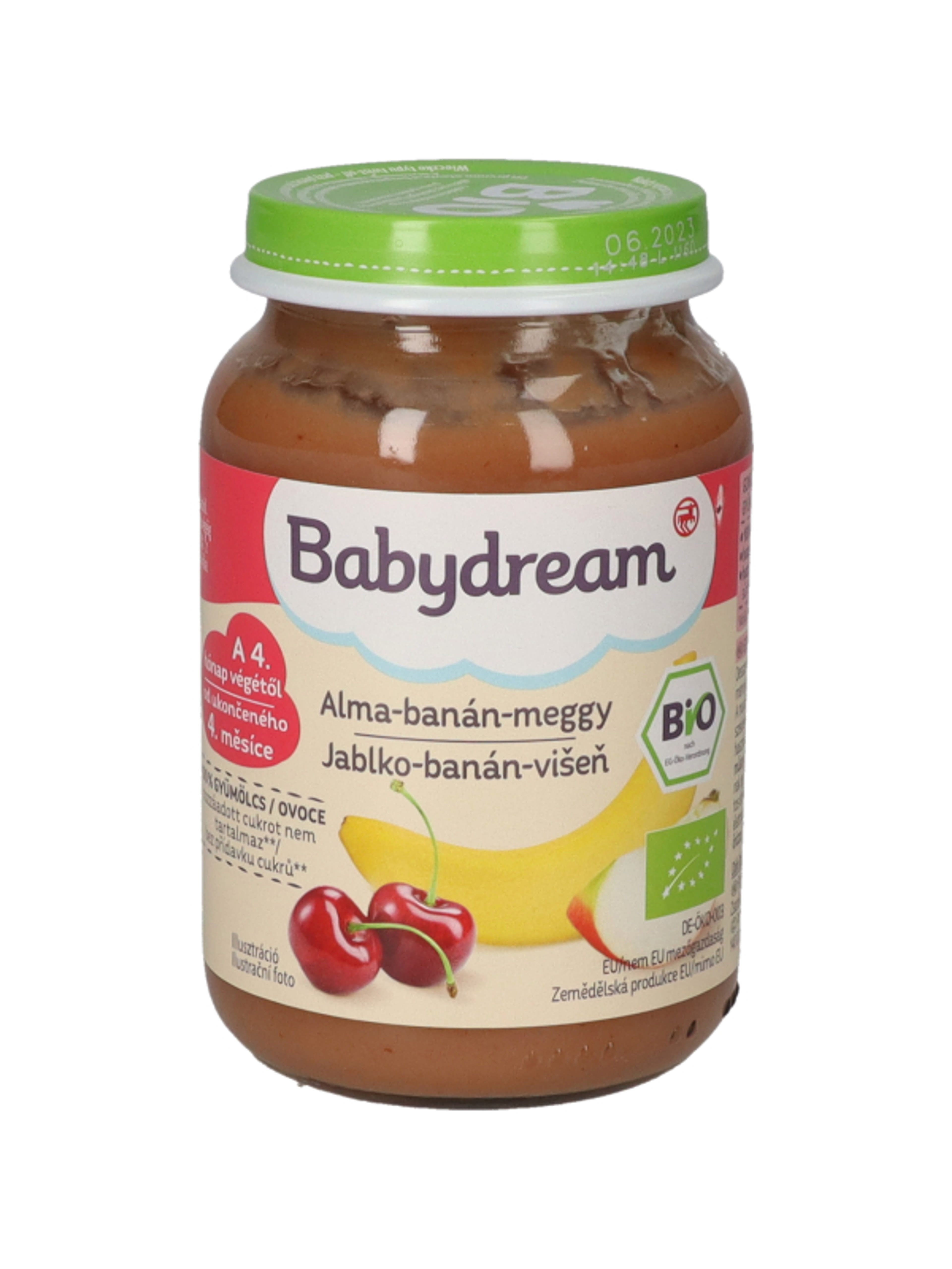 Babydream Bio 100% Gyümölcs Alma- Banán- Meggy 4/5 Hónapos Kortól - 190 g