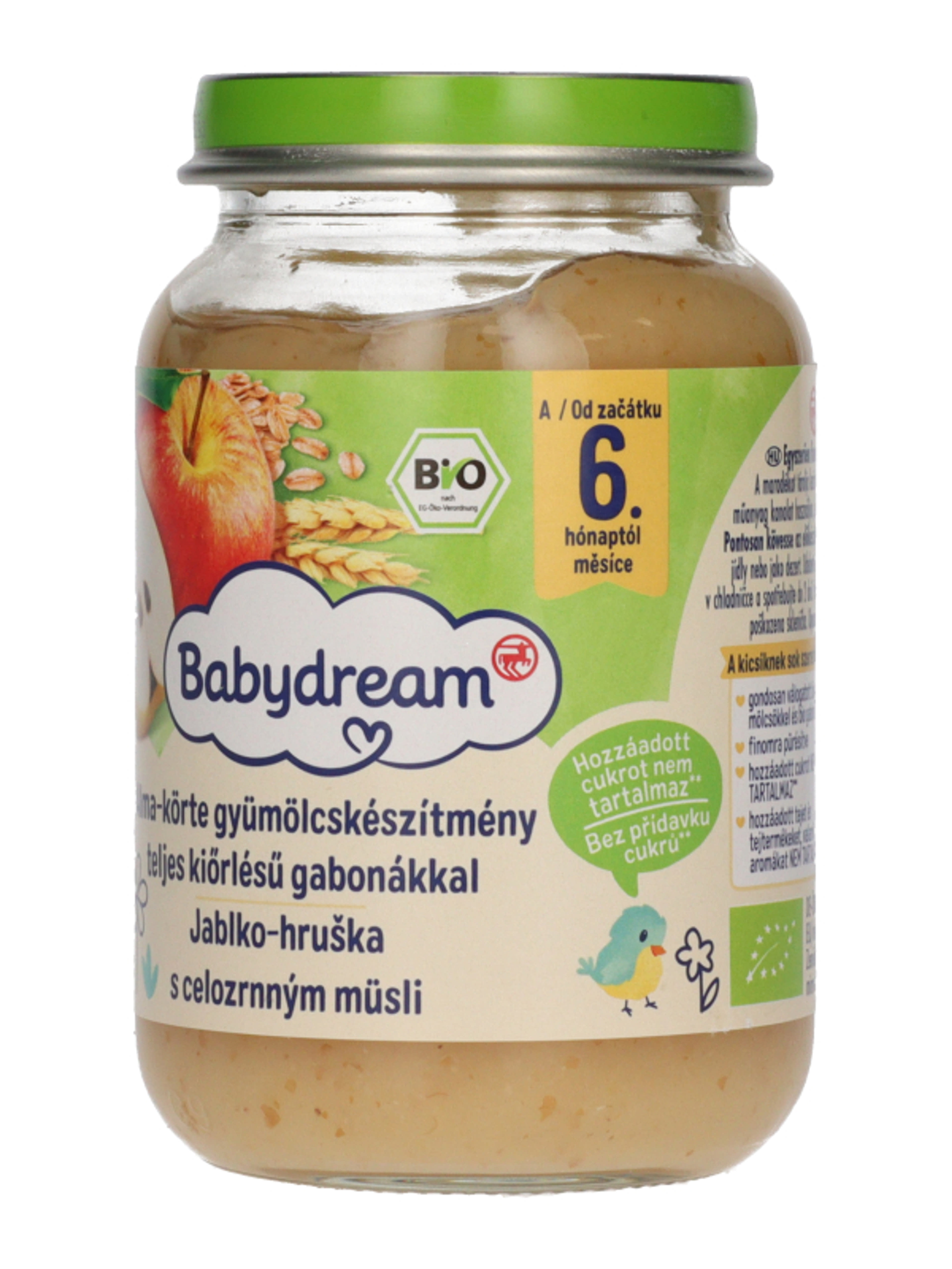 Babydream bio bébiétel körte-alma ízesítésű teljeskiörlésű müzlivel 5/6 hónapos kortól - 190 g-2