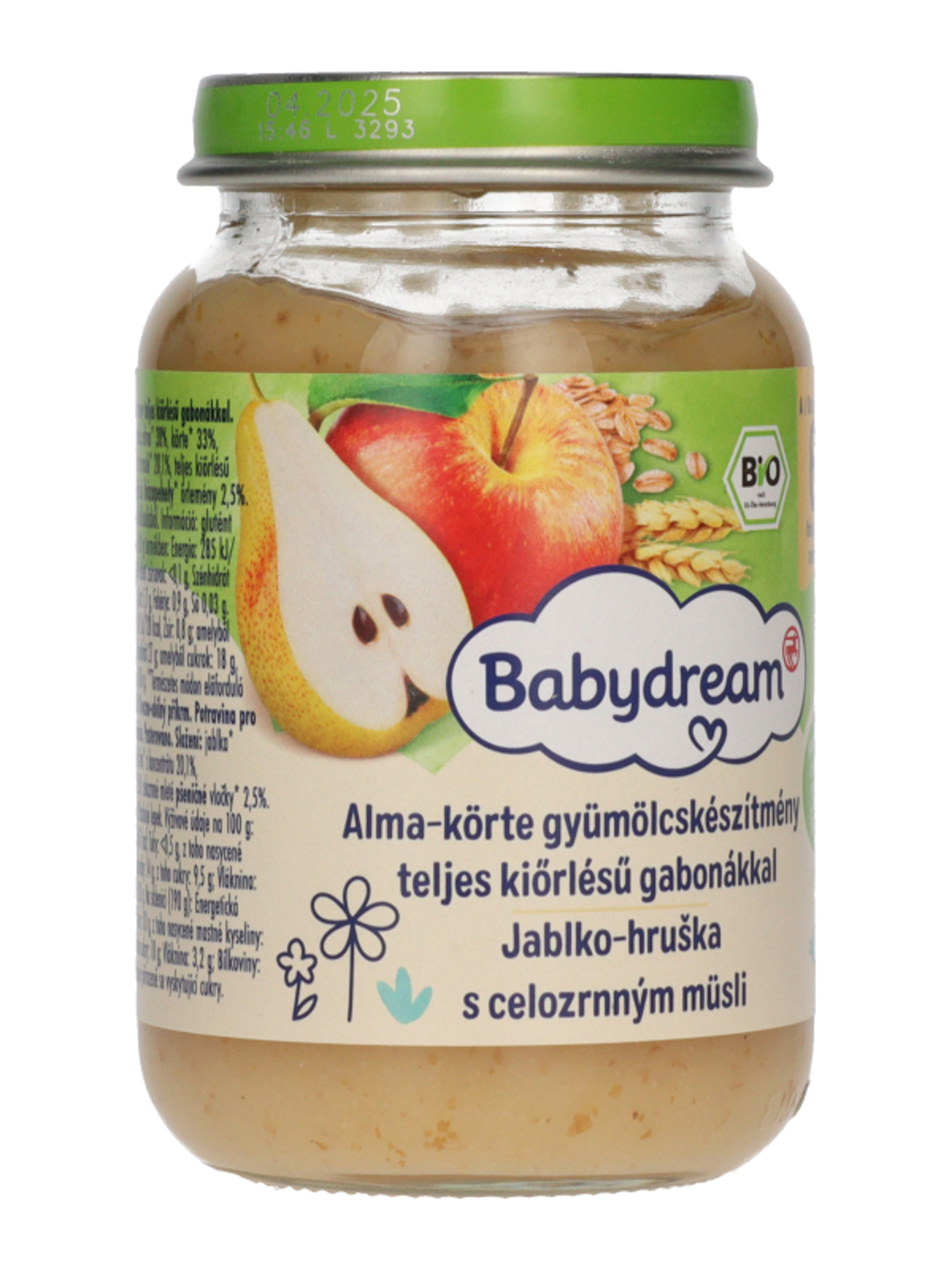Babydream bio bébiétel körte-alma ízesítésű teljeskiörlésű müzlivel 5/6 hónapos kortól - 190 g-4