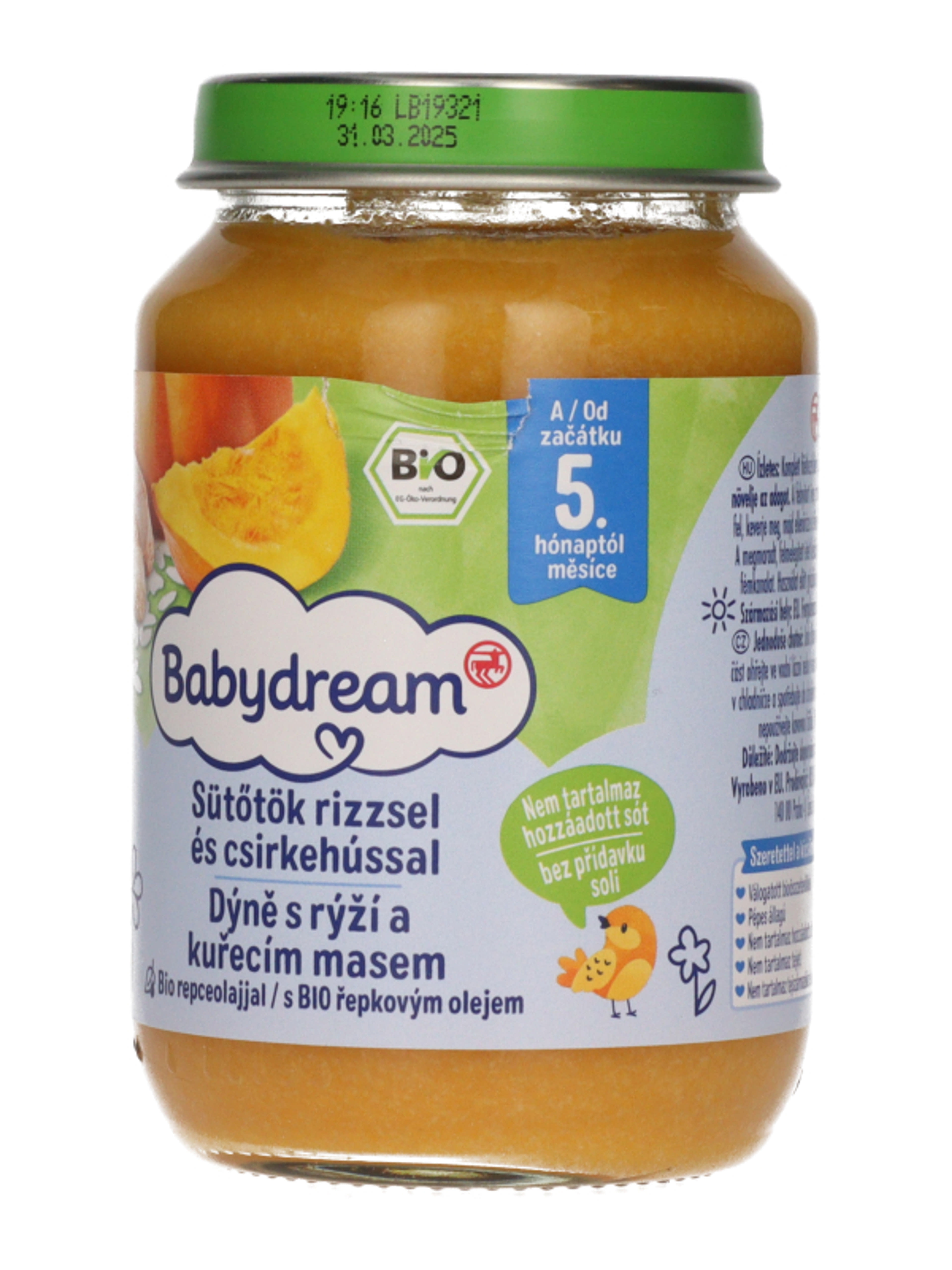 Babydream Bébiétel Sütőtök, Rizs, Csirkehús Ízesítéssel 4H/5 Hónapos kortól - 190 g-3
