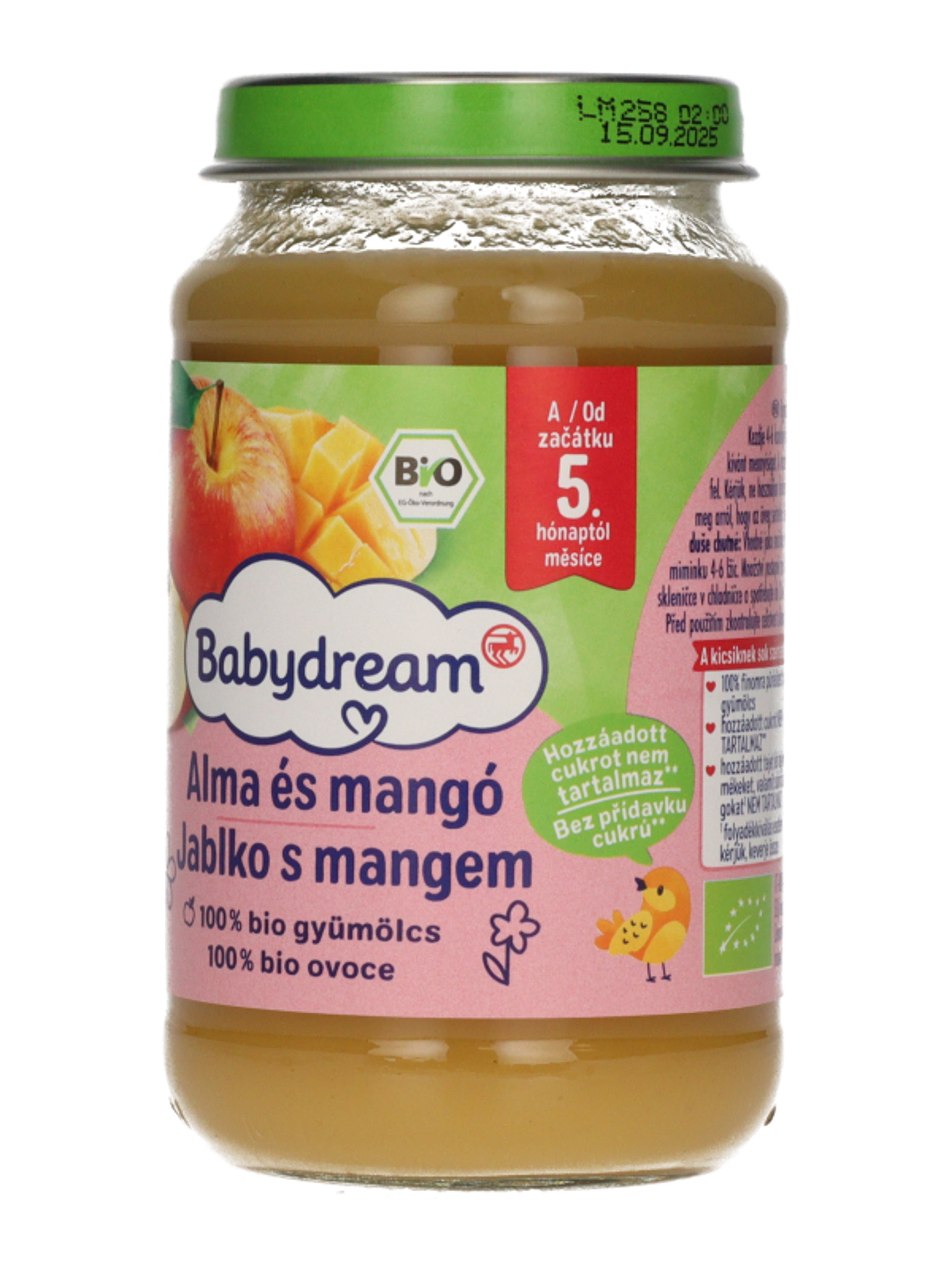 Babydream Bio 100% Gyümölcs Mangó- Alma 4/5 Hónapos Kortól - 190 g-2