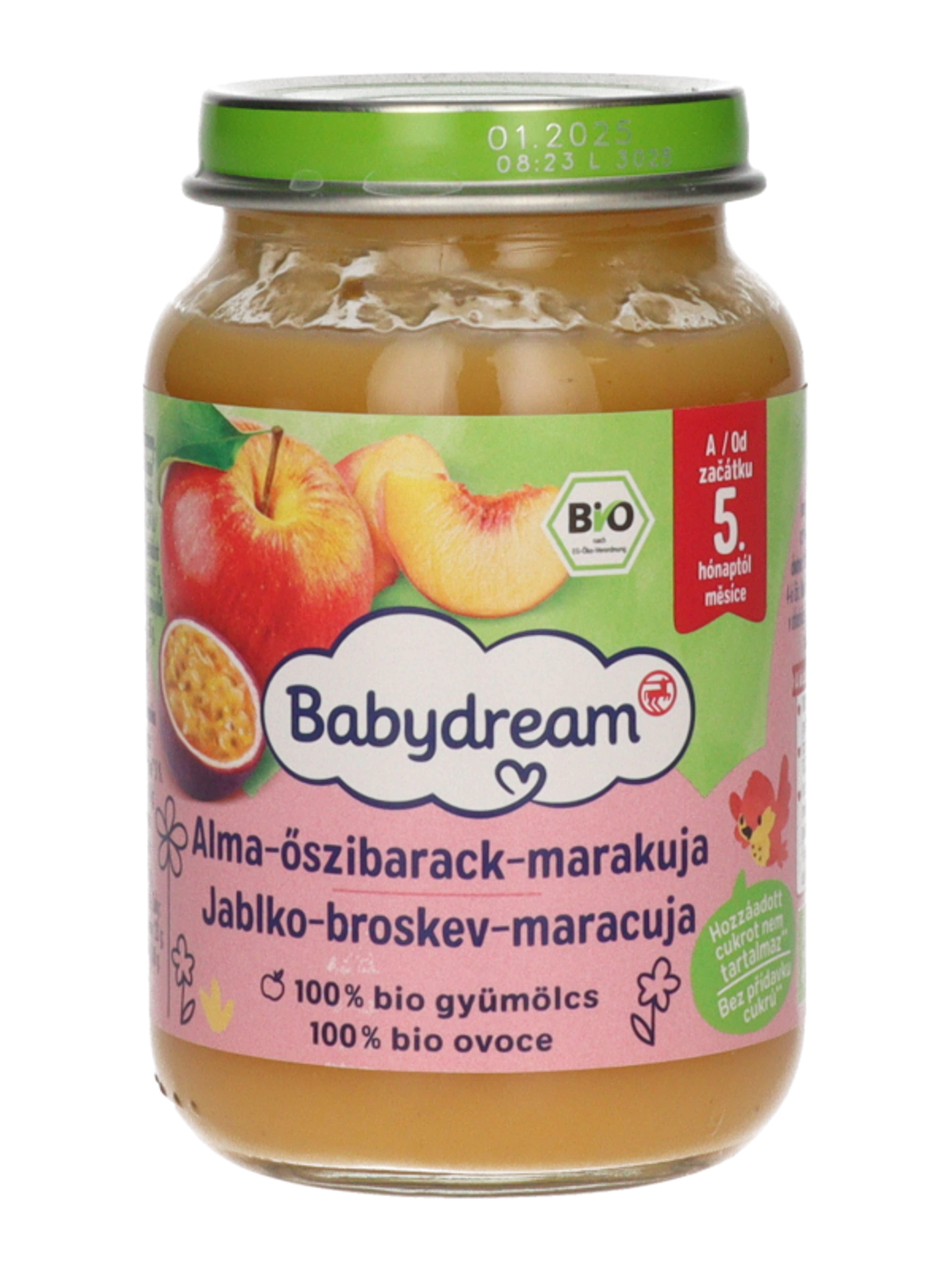 Babydream Bio 100% Gyümölcs Őszibarack- Maracuja 4/5 Hónapos Kortól - 190 g