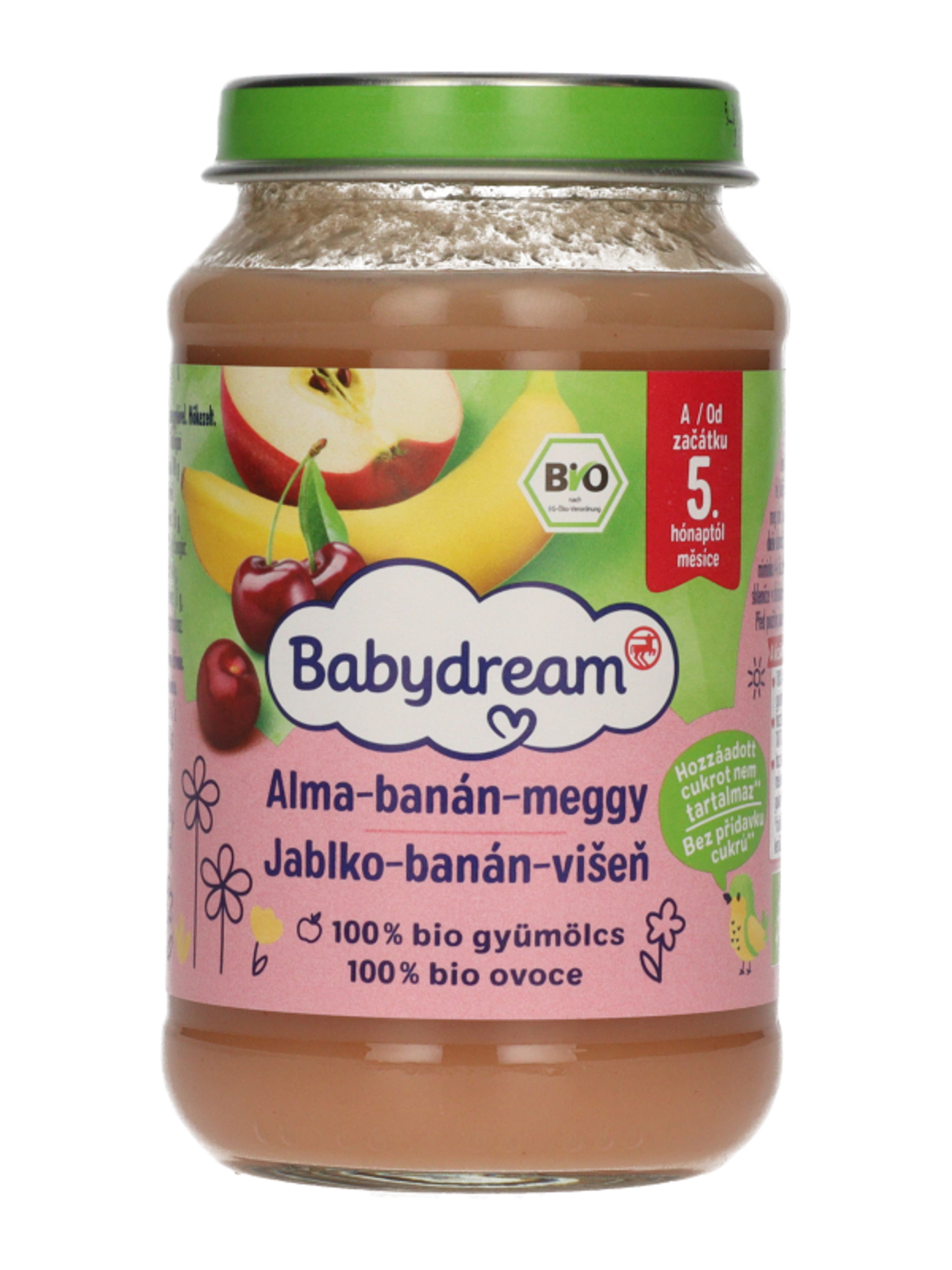 Babydream Bio 100% Gyümölcs Alma- Banán- Meggy 4/5 Hónapos Kortól - 190 g-2