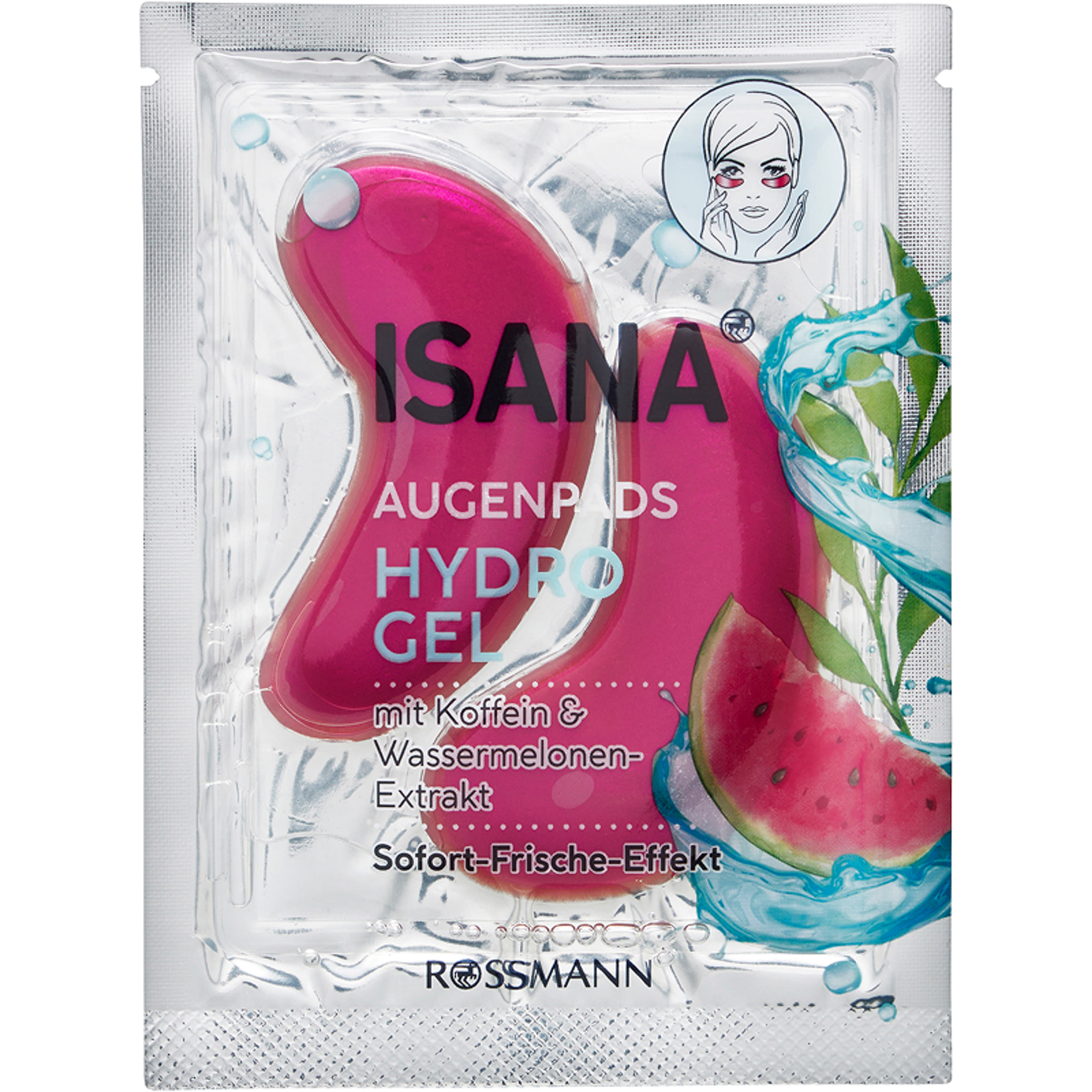 Isana Hydrogel szemkörnyék ápoló tapasz koffeinnel és görögdinnye kivonattal - 2 db