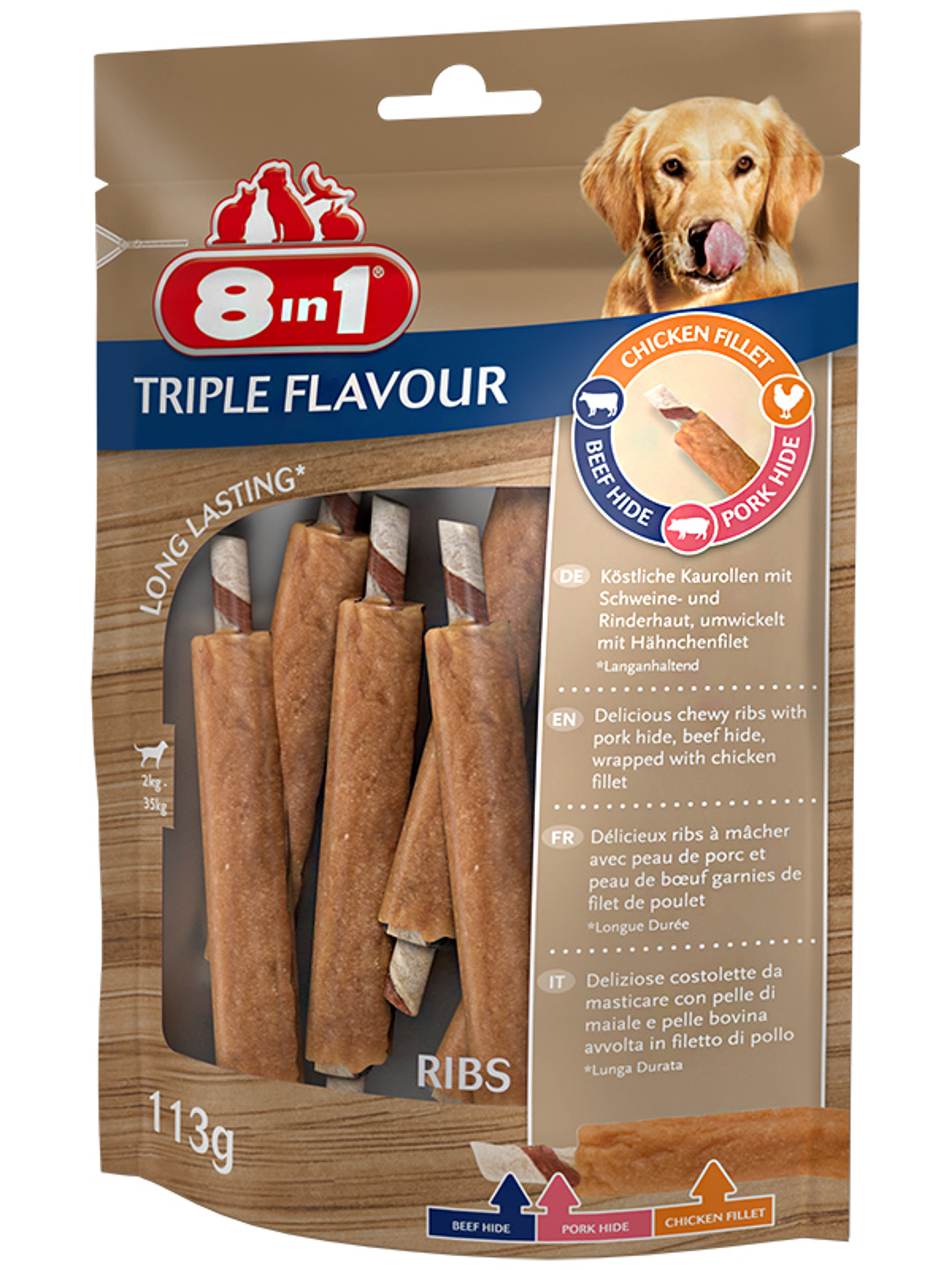 8 in 1 Triple Flavour jutalomfalat kutyáknak, ribs - 6 db-2