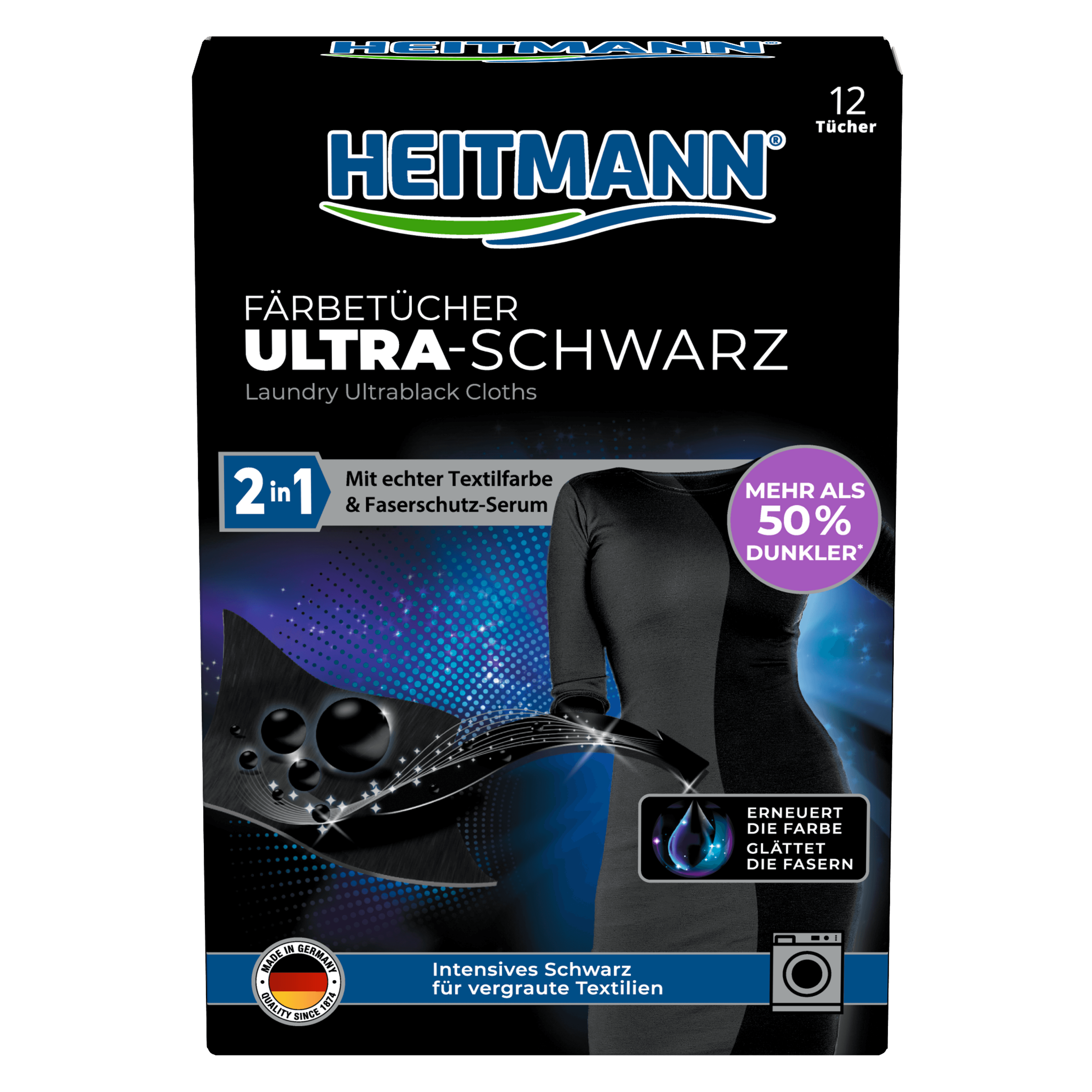 Heitmann ultrafekete színfrissítő kendő - 12 db
