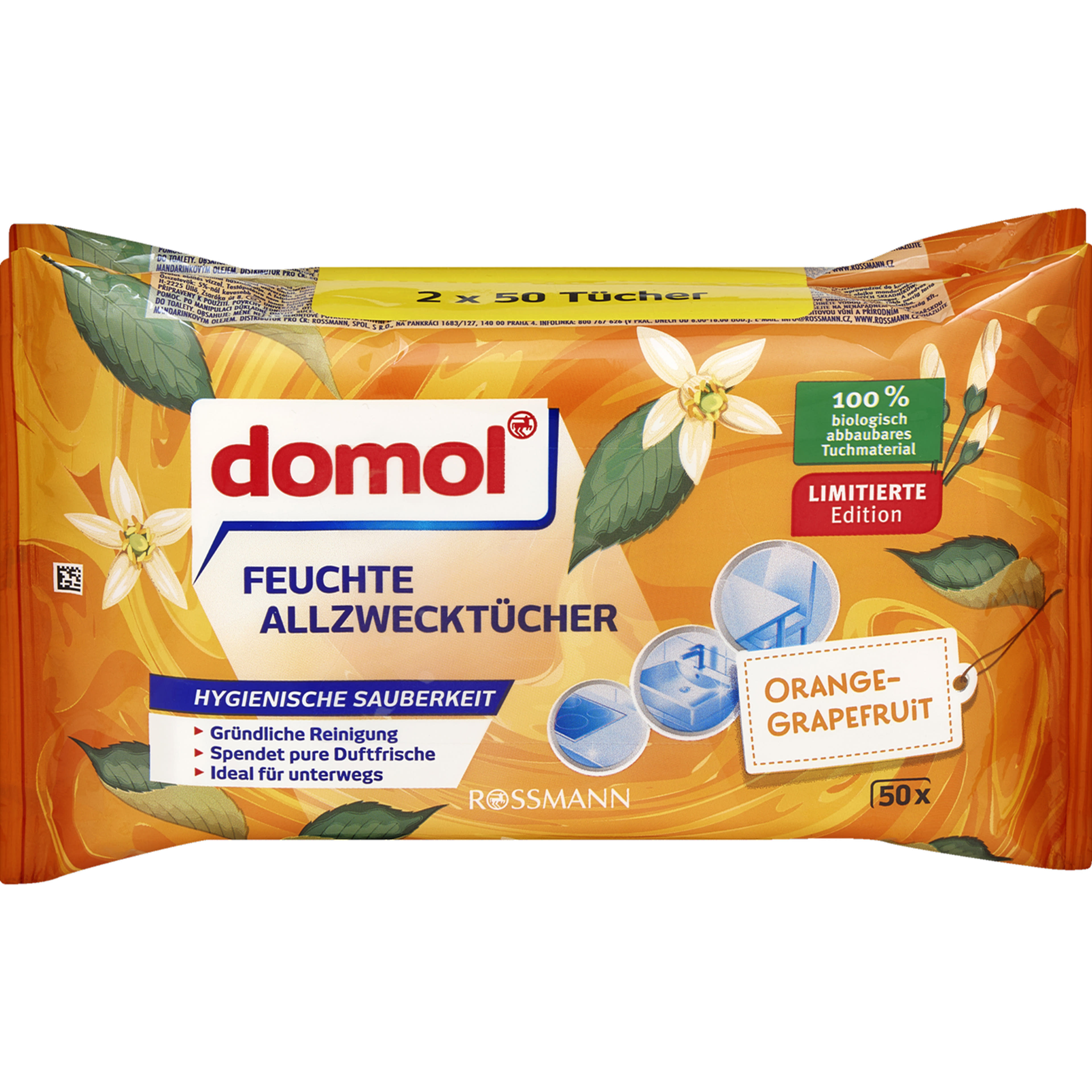 Domol univerzális nedves törlőkendő narancs és grapefruit illattal  2x50 db - 100 db