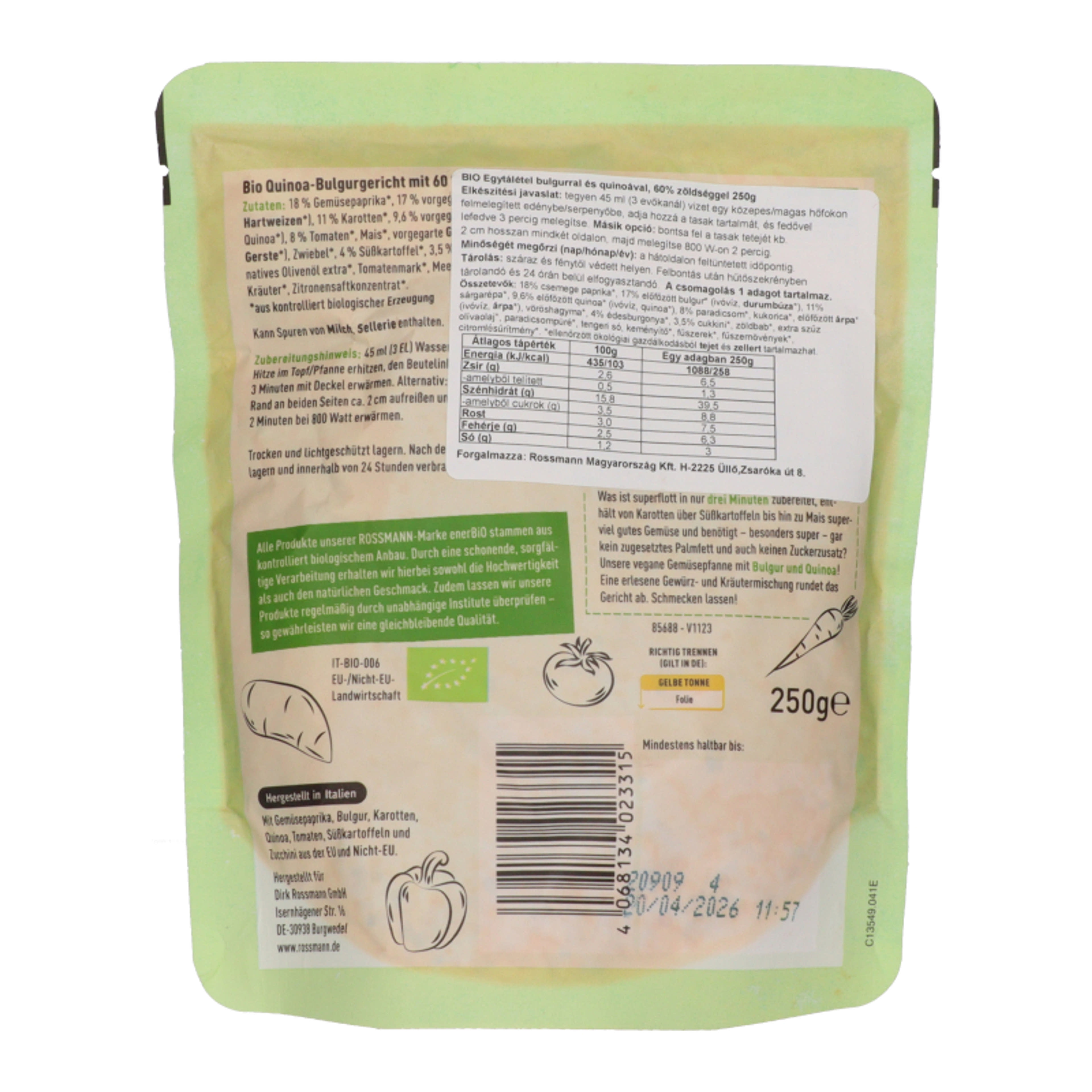 Ener -bio egytálétel bulgurral és quinoával, 60% zöldséggel - 250 g-3