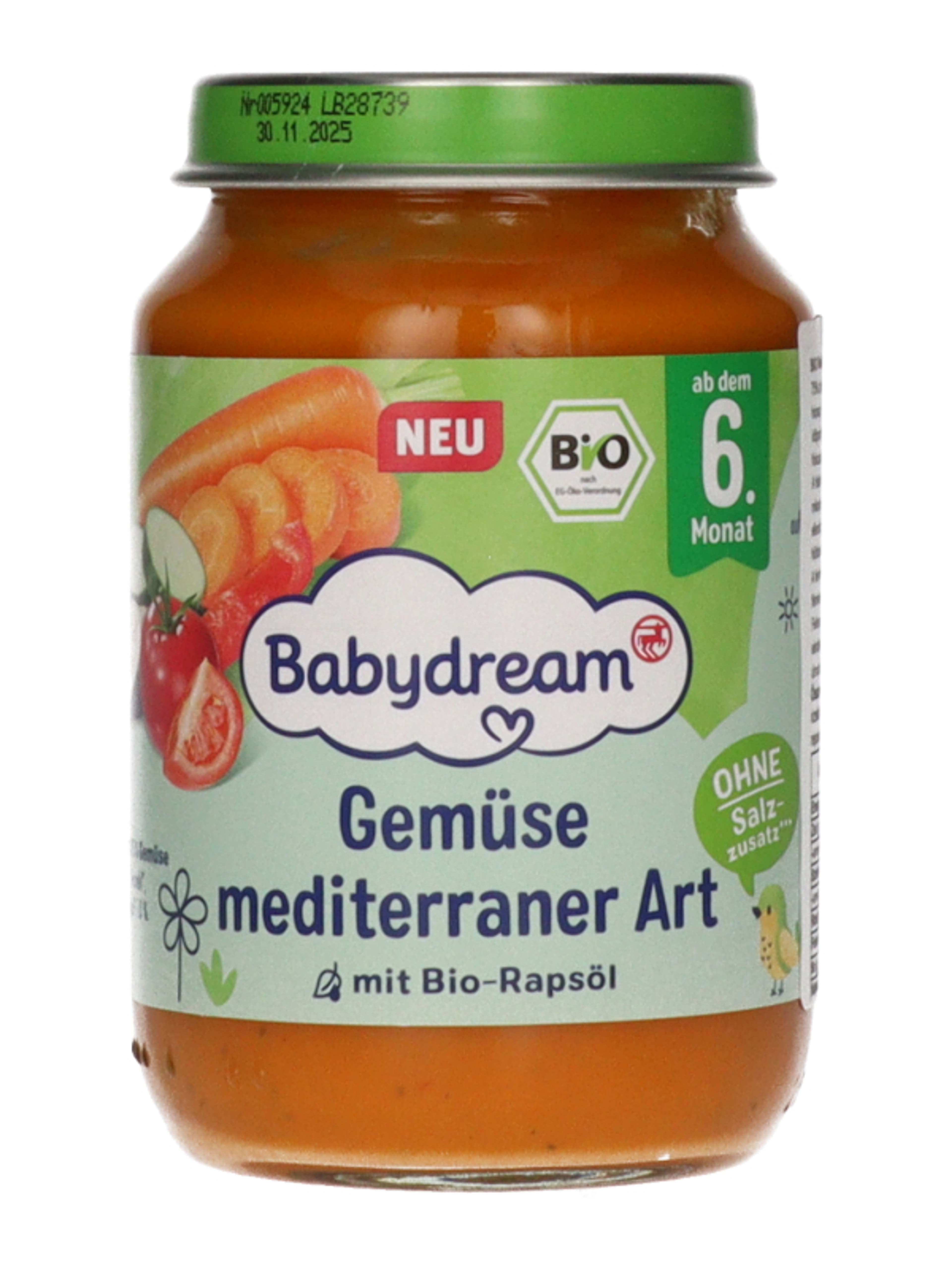 Babydream Bio Mediterrán stílusú zöldségkeverék 6 hónapos kortól - 190 g