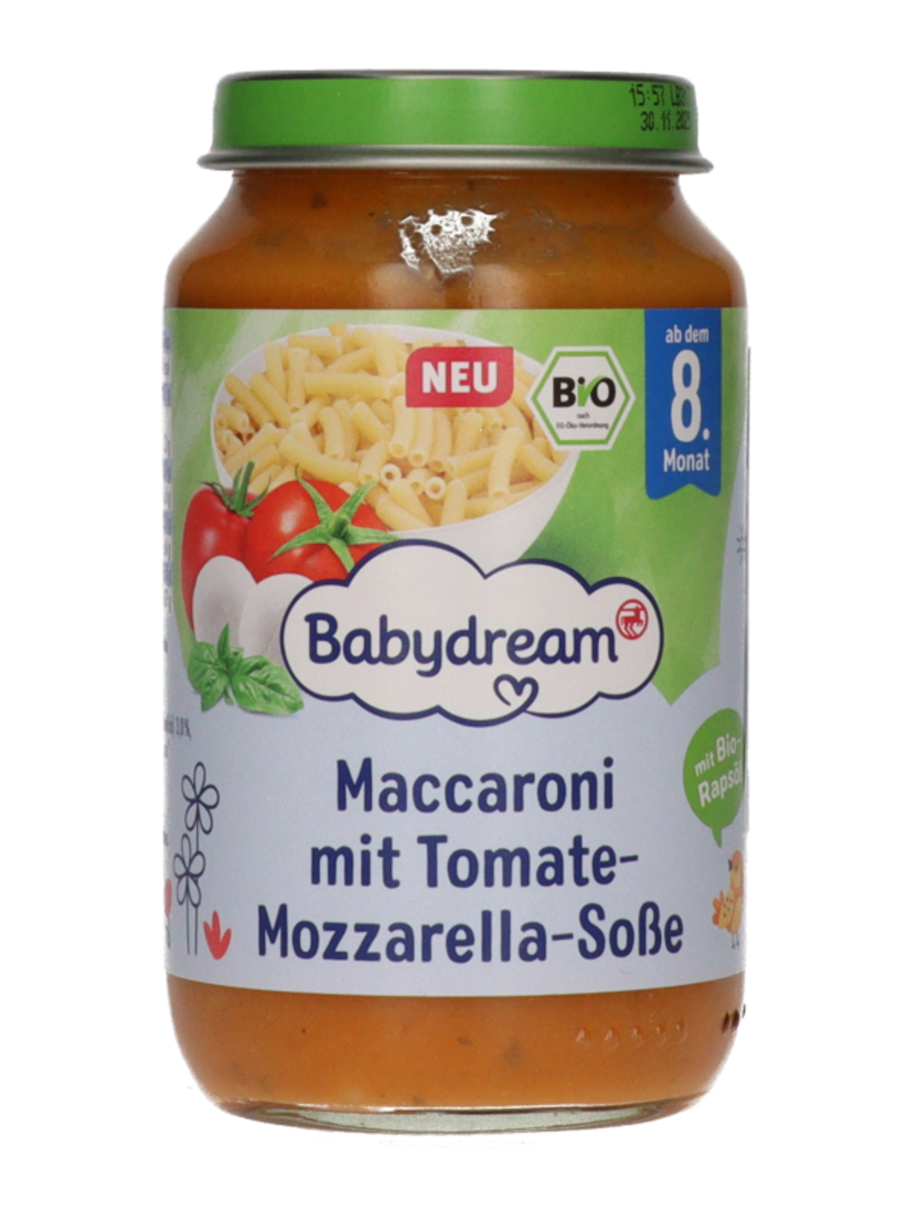 Babydream Bio makaróni tészta paradicsommal és mozzarellával 8 hónapos kortól - 220g