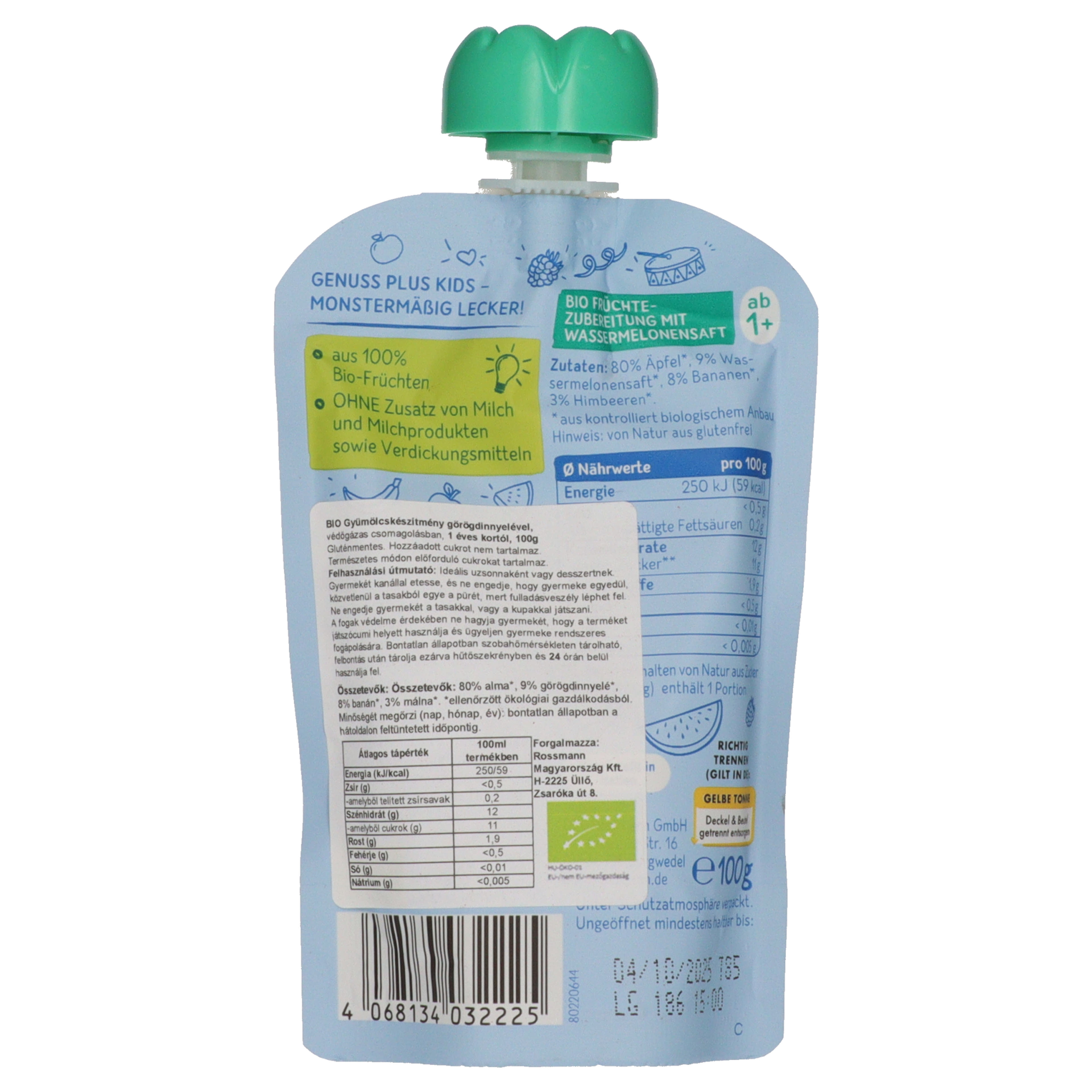 Genuss Plus Kids Bio gyümölcskészítmény görögdinnyelével - 1 éves kortól - 100 g-3