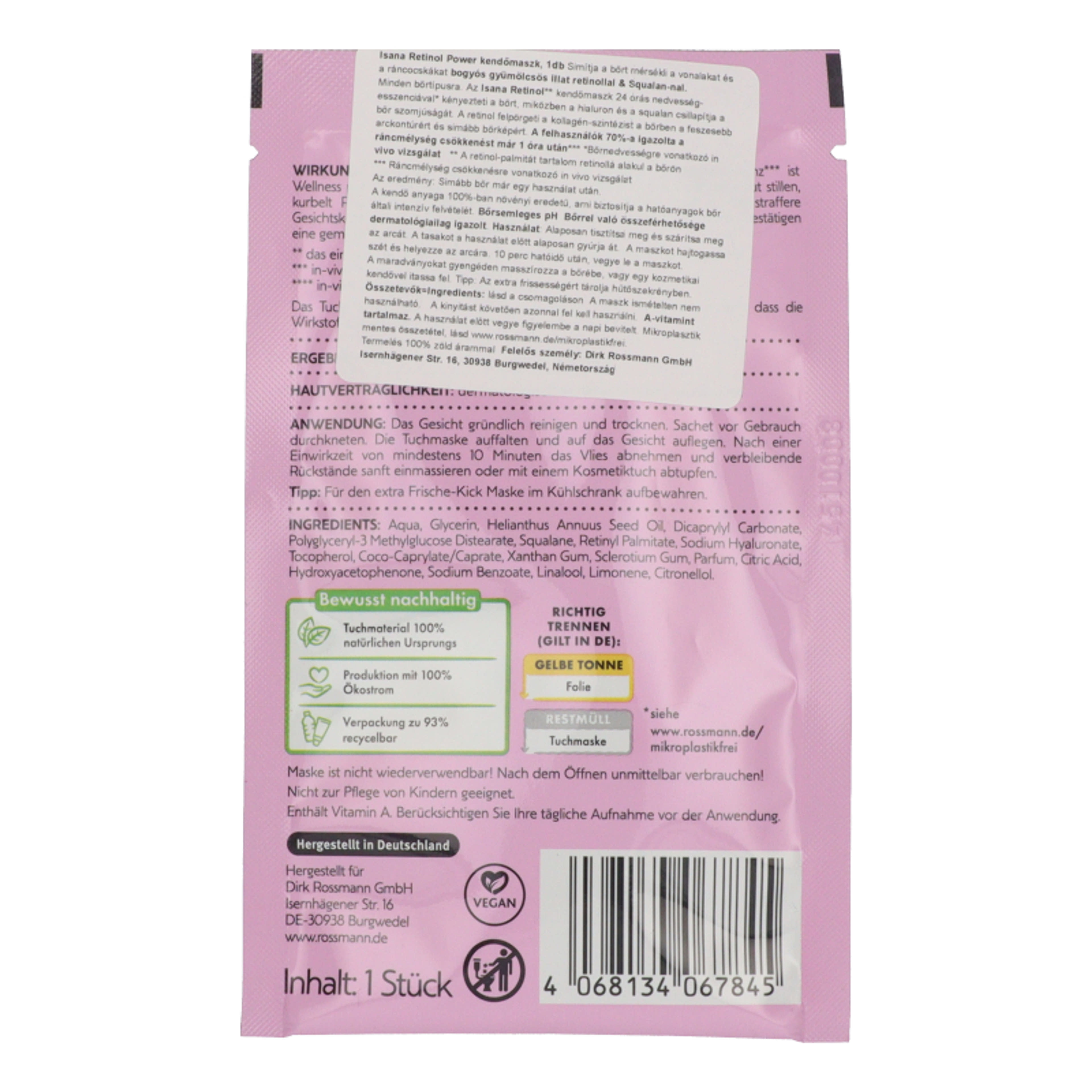 Isana Retinol fátyolmaszk - 1 db-2