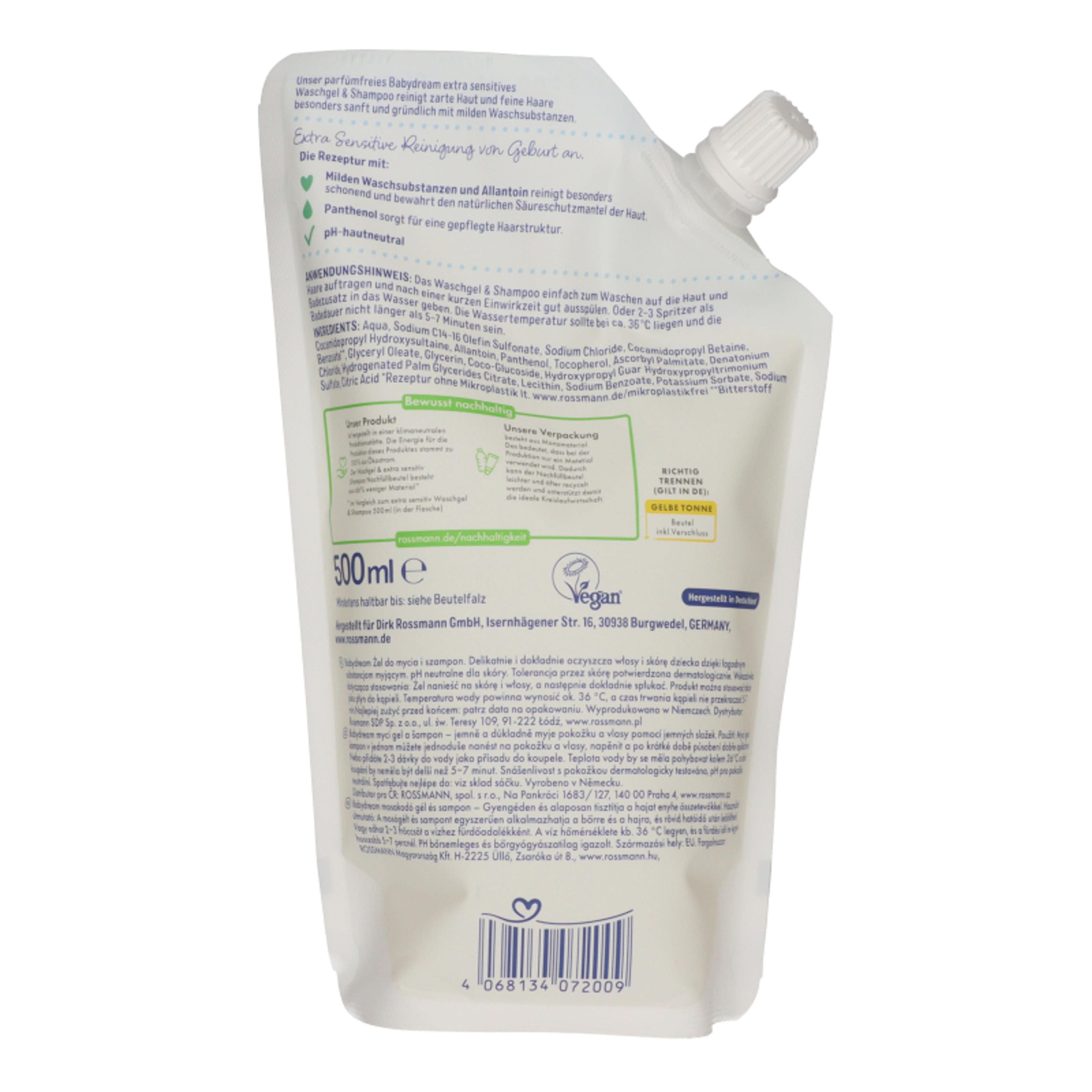 Babydream Sensitive mosokodó és sampon utántöltő - 500 ml-2