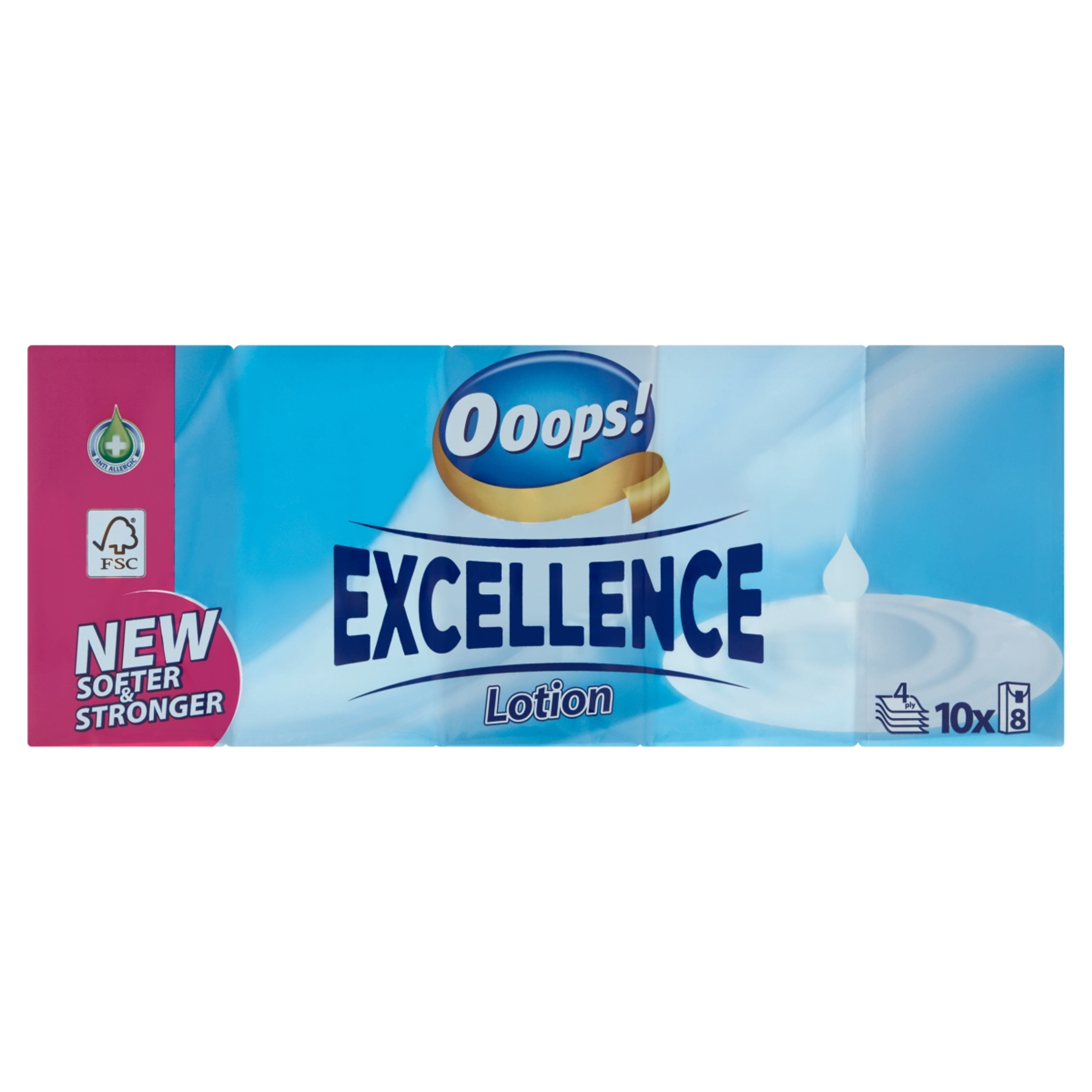 Ooops! Excellence Lotion illatosított papírzsebkendő, 4 rétegű, 10 x 8 db - 1 db