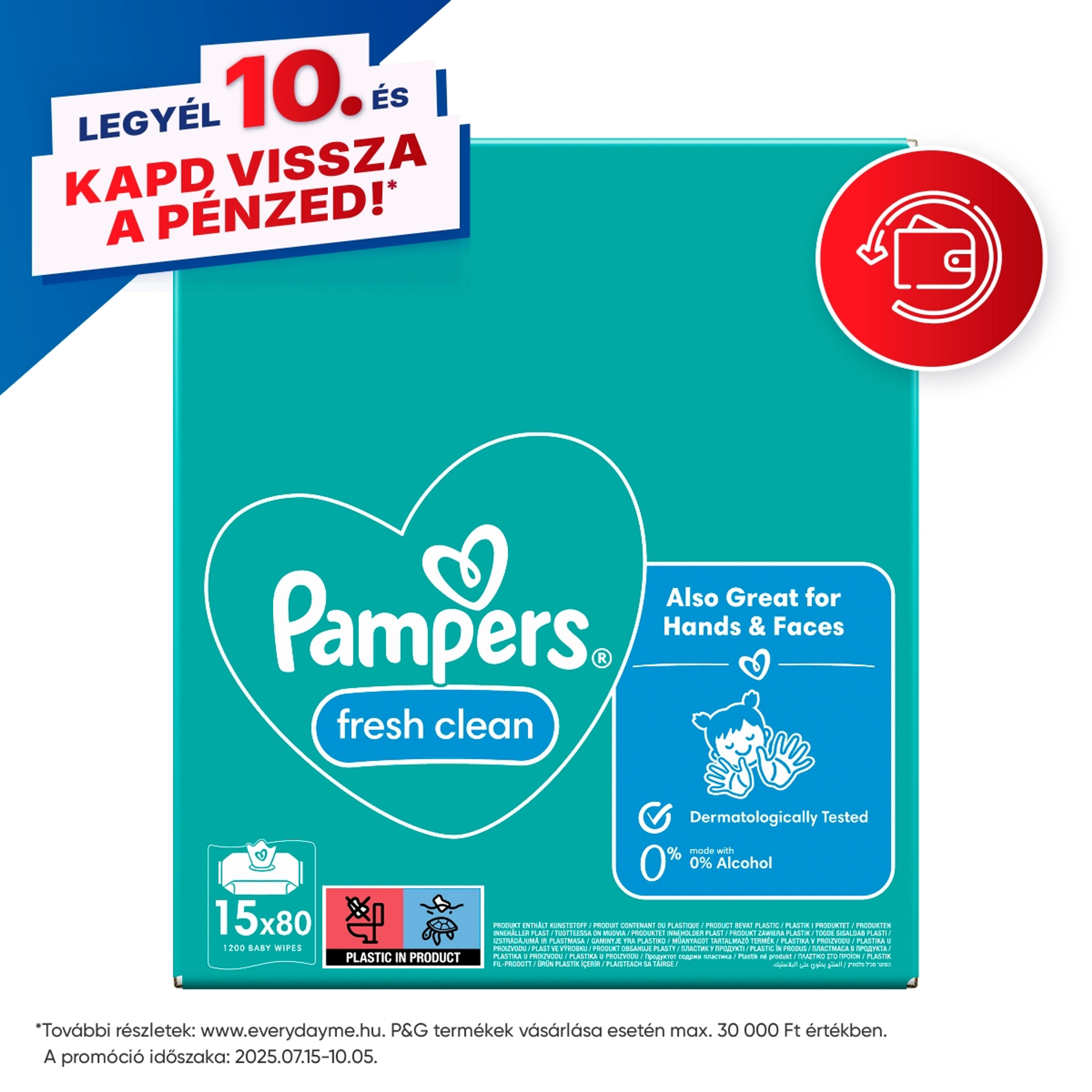 Pampers Fresh Clean nedves törlőkendő, 15 csomag - 1200 db