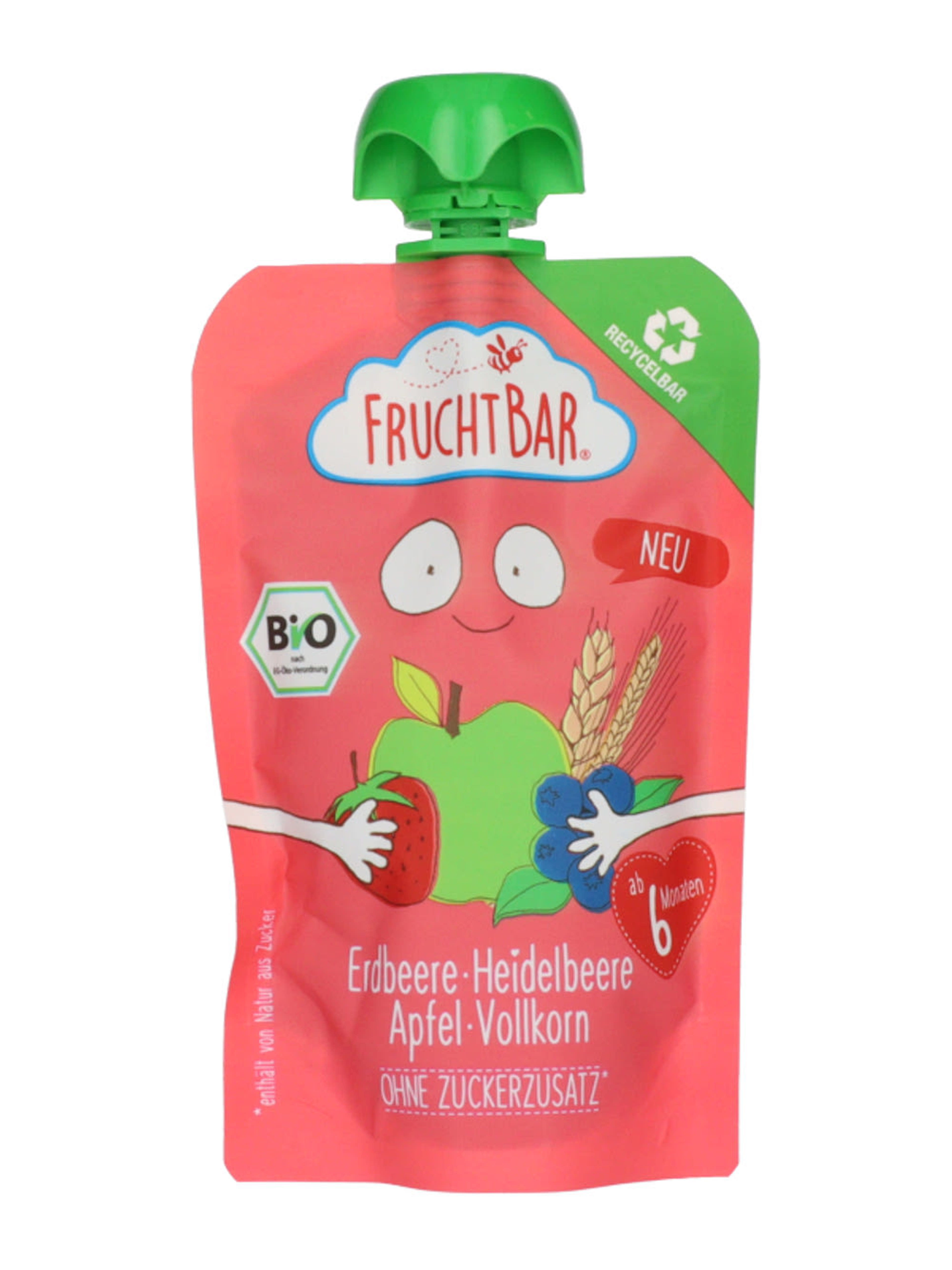 FruchtBar Bio gyümölcspüré eper - áfonya - alma - gabona 6 hónapos kortól - 100 g