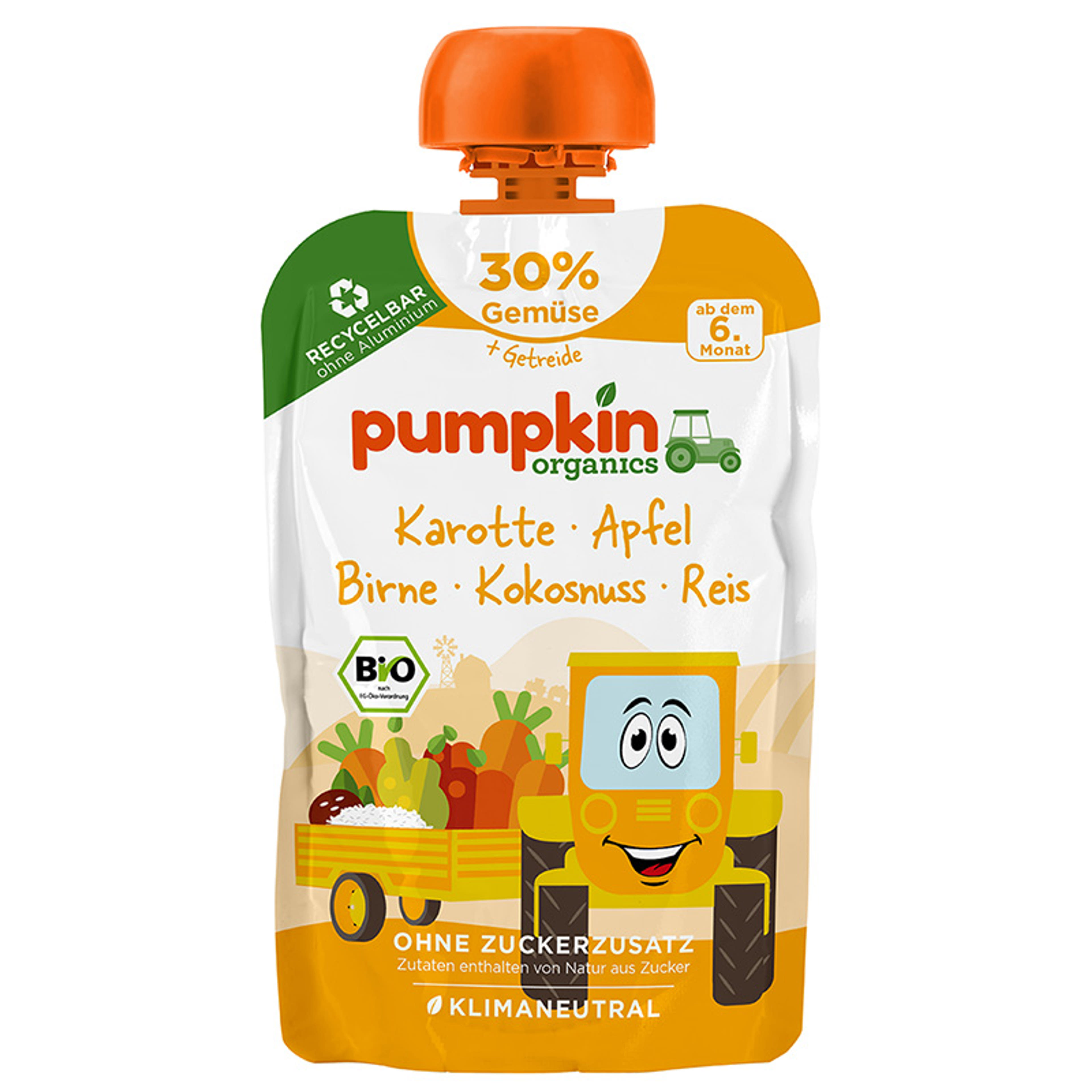 Pumpkin Bio sárgarépa püré körtével, kókusszal és rizzsel 6 hónapos kortól - 100 g-1