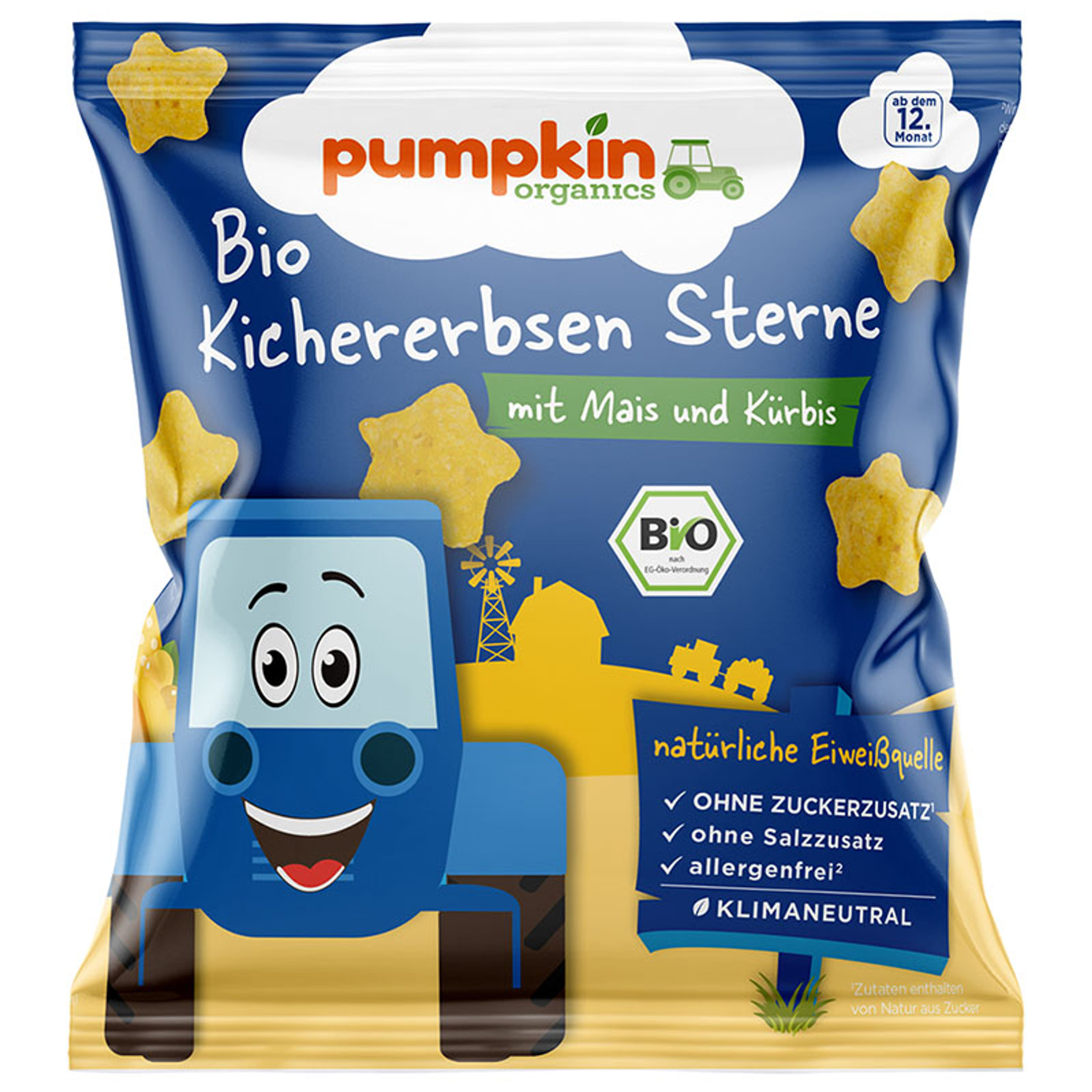 Pumpkin Bio Organics csicseriborsó csillagok kukoricával és sütőtökkel 12 hónapos kortól - 20 g