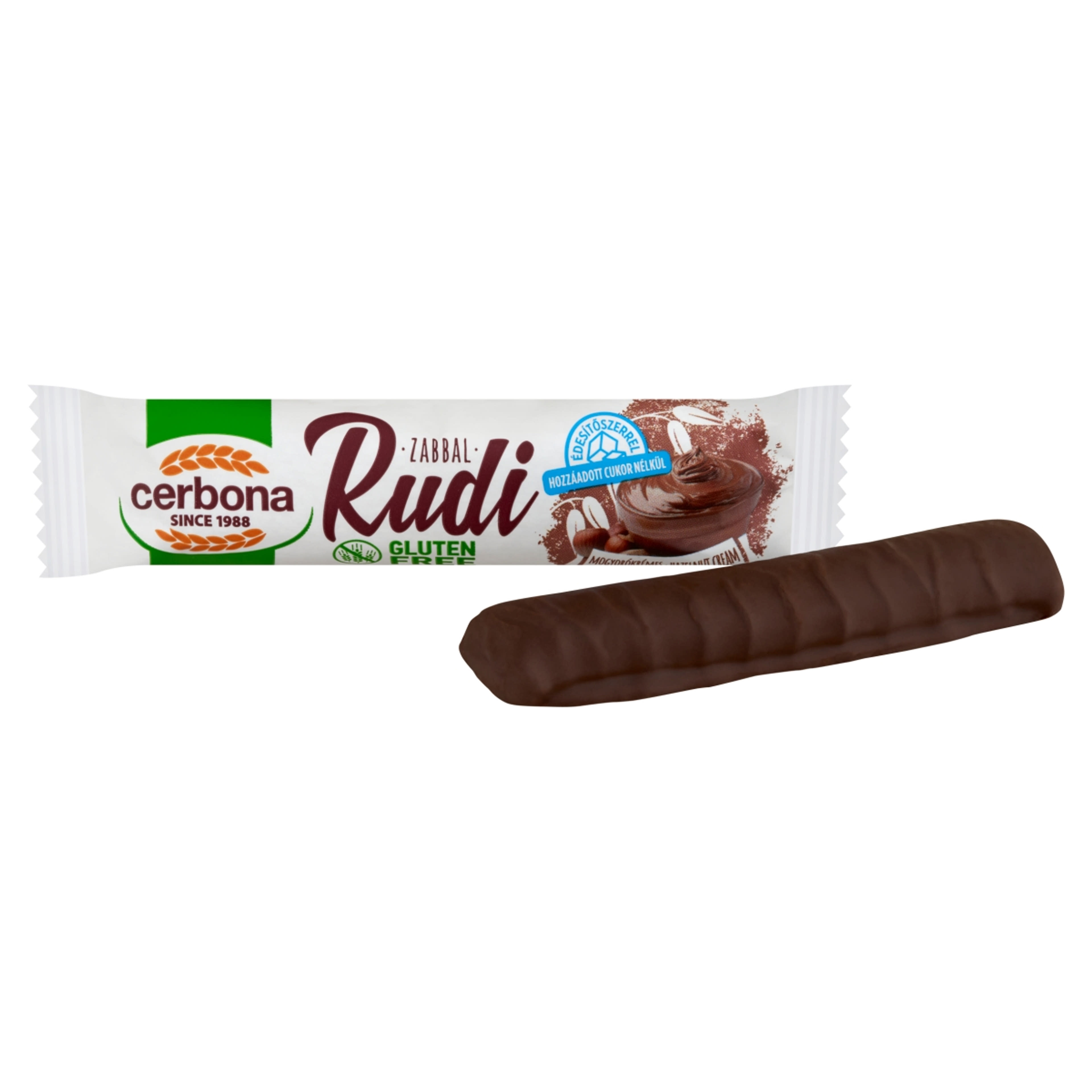 Cerbona Rudi gluténmentes zabrúd mogyorókrém töltelékkel kakaós bevonattal édesítőszerrel - 30 g-2