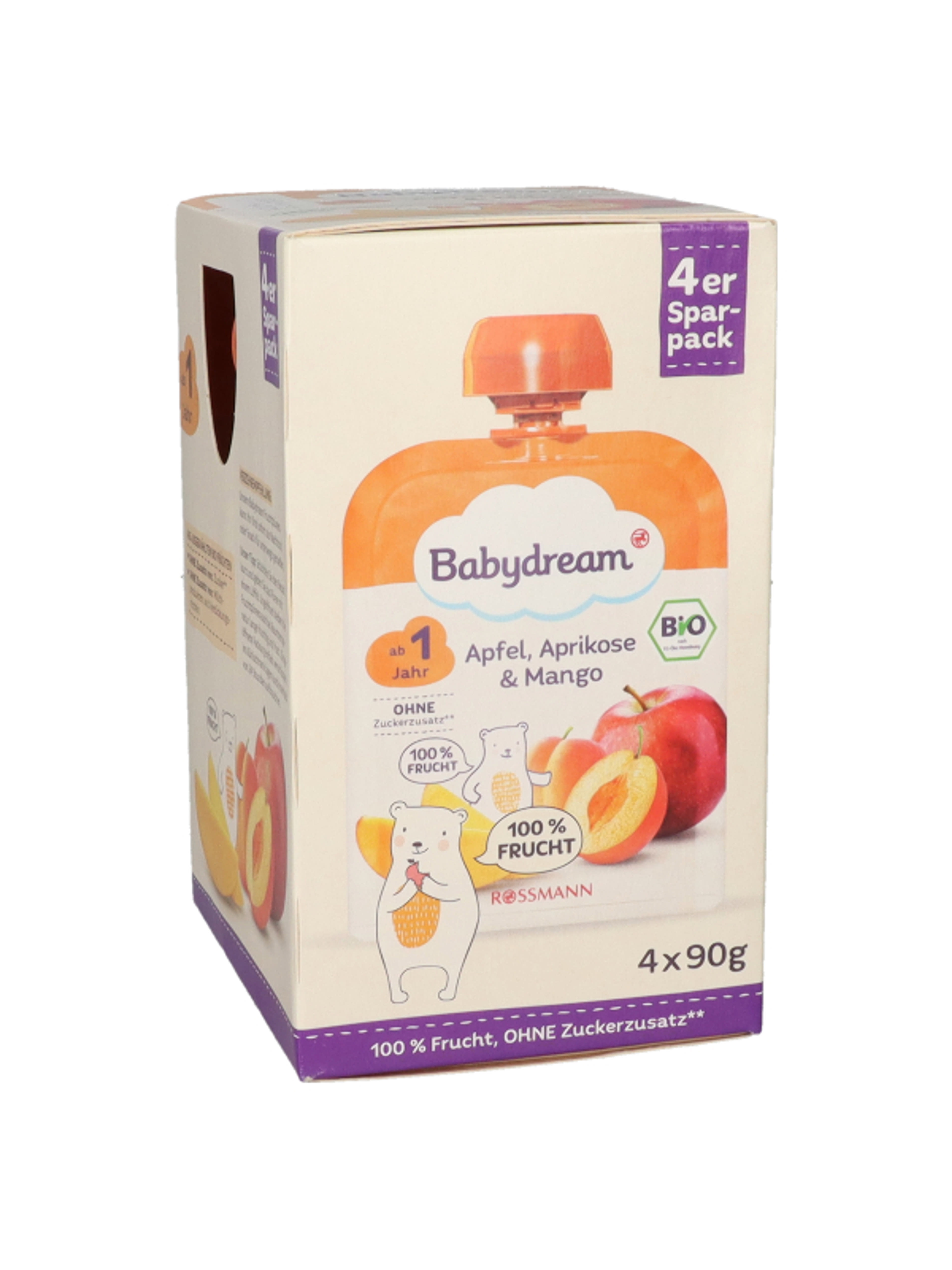 Babydream Mini Gyümölcspüré Alma-Barack Mangó 1 Éves Kortól - 4x90 g-2