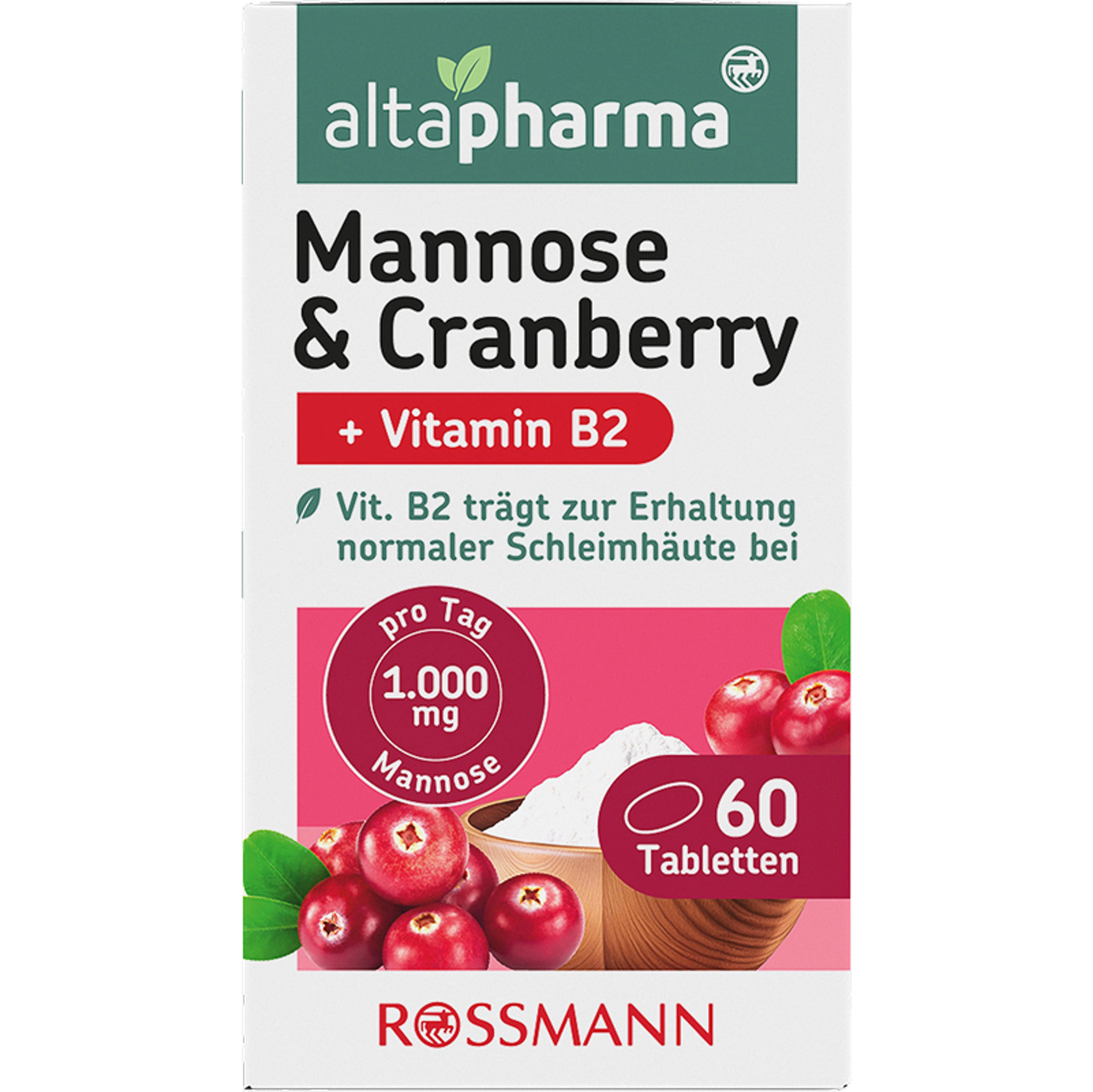 Altapharma Mannóz - vörösáfonya + B2-vitamin étrend-kiegészítő tabletta - 60 db