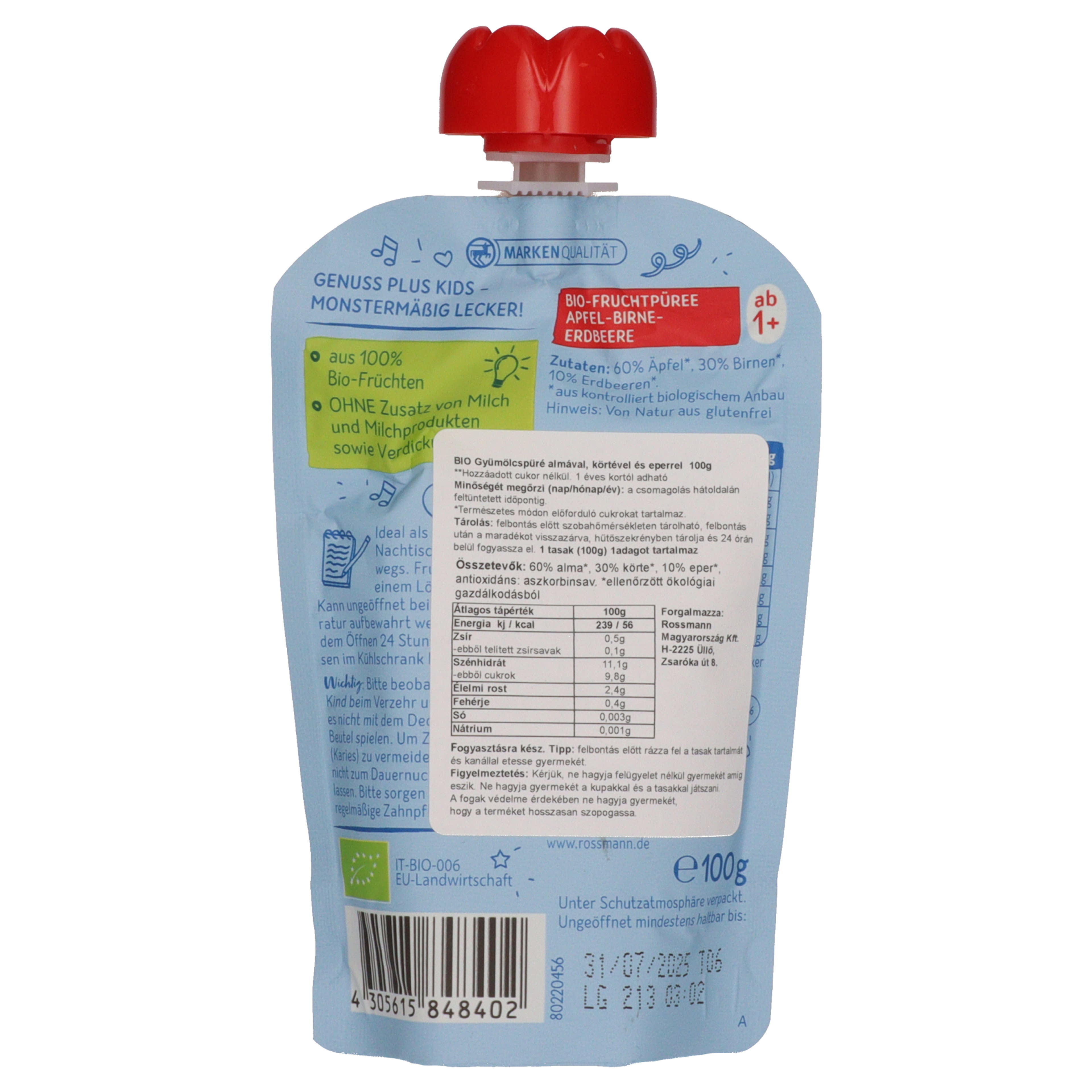 Genuss Plus Kids gyümölcspüré almával, körtével és eperrel - 100 g-4