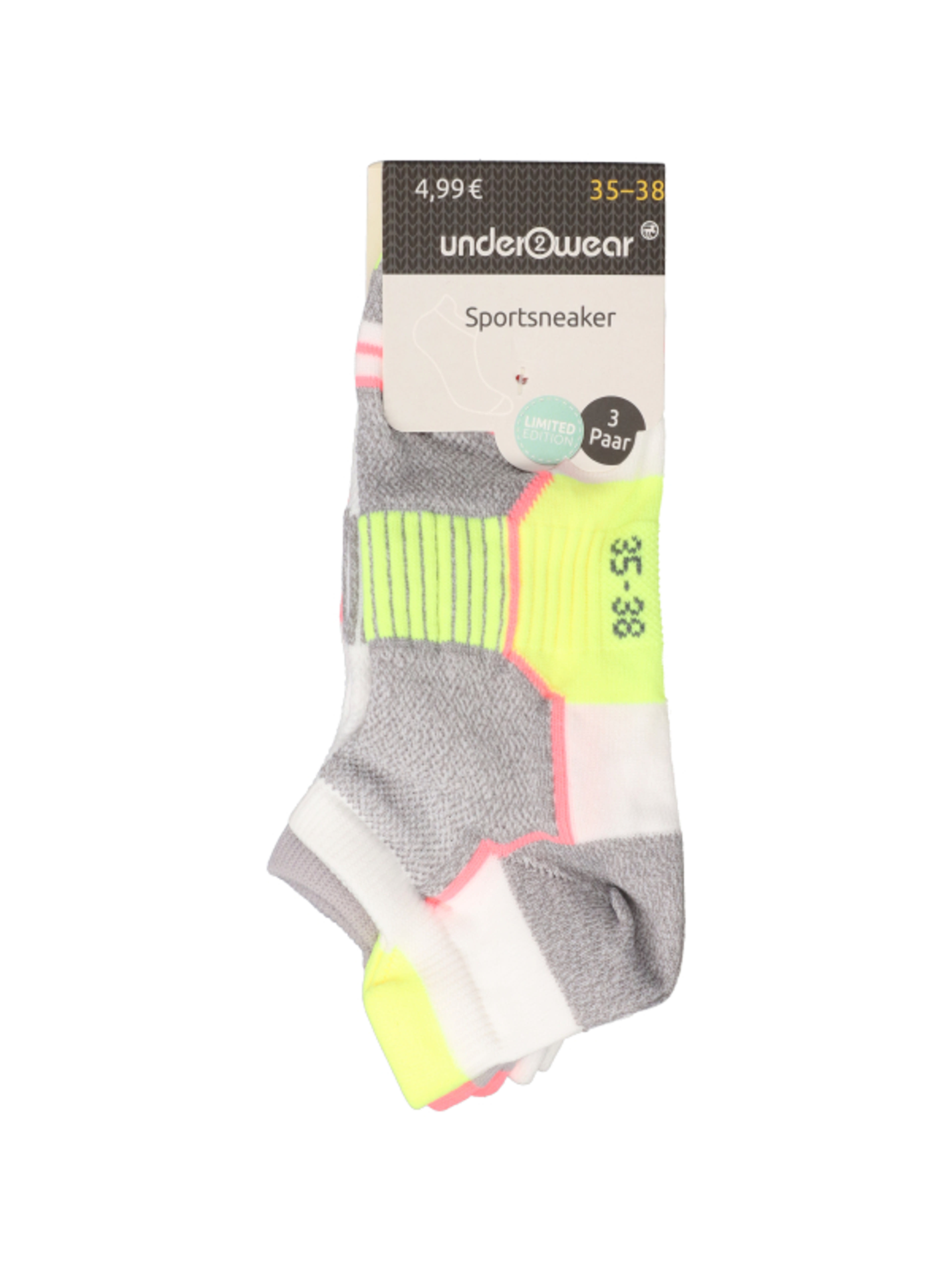 Underwear sport zokni, fehér/neon, 35-38 - 3 pár