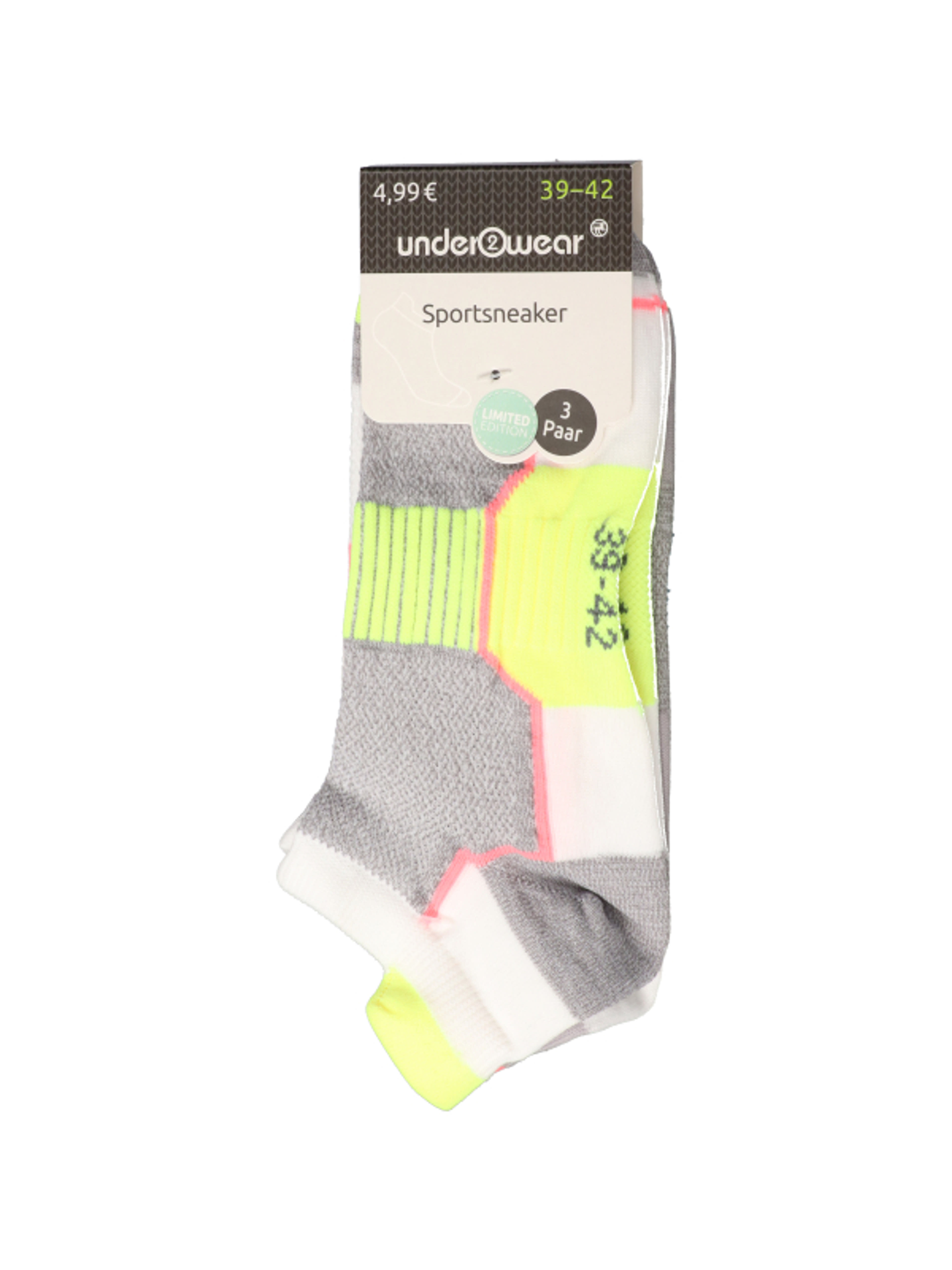 Underwear sport zokni, fehér/neon, 39-42 - 3 pár