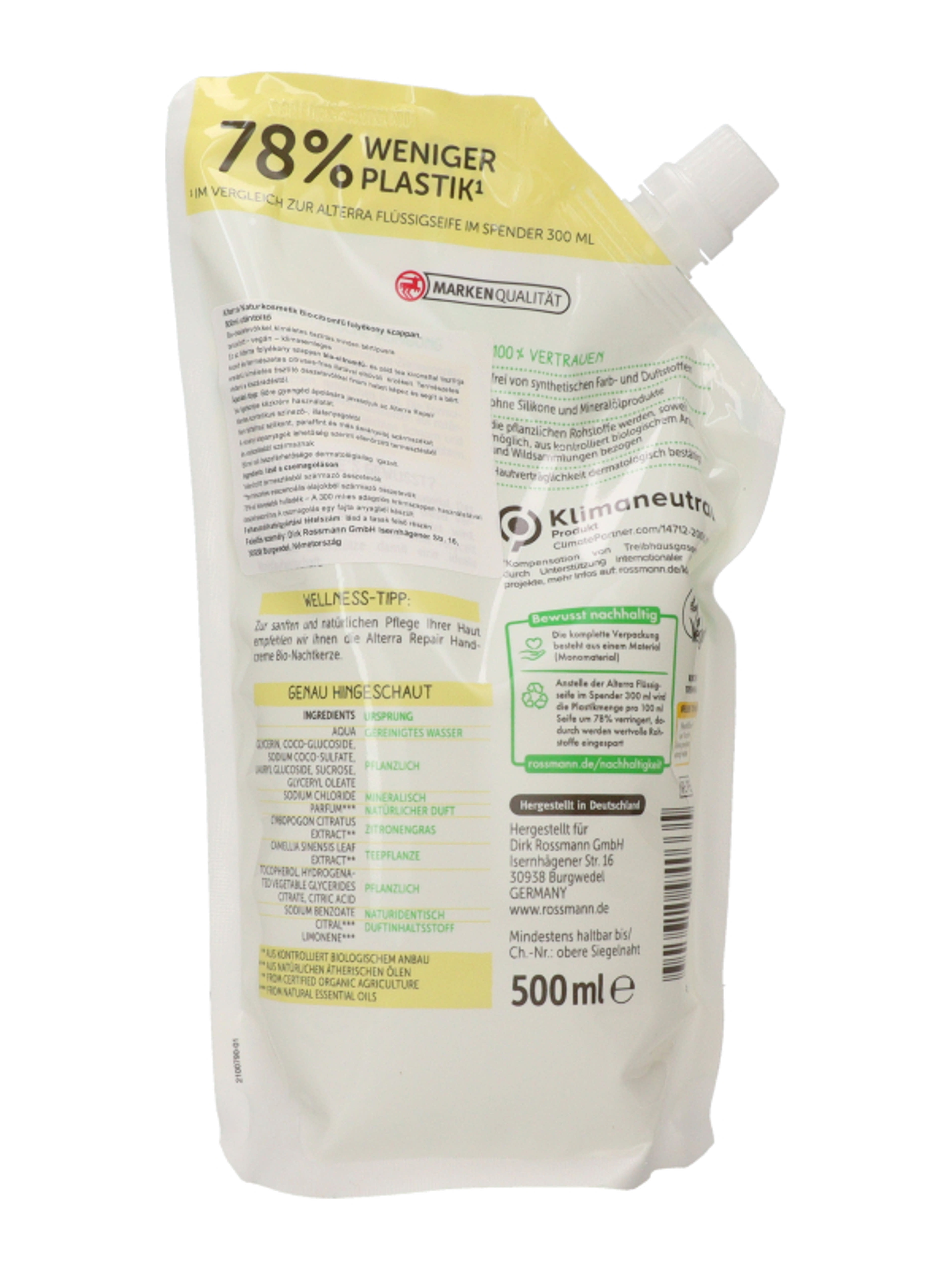 Alterra Naturkosmetik Bio-citromfű folyékony szappan utántöltő - 500 ml-4