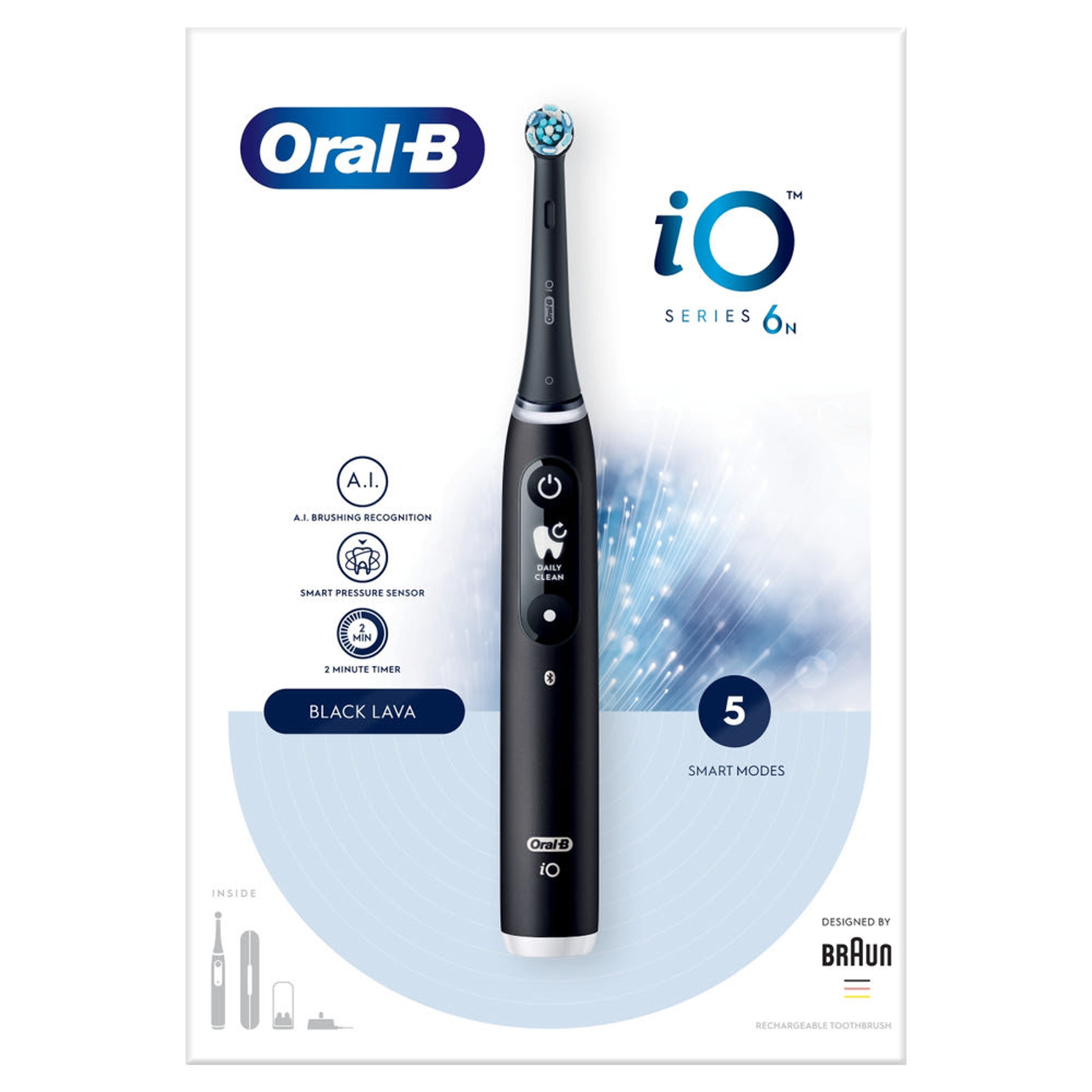 Oral-B iO6 Black elektromos fogkefe + utazótok + pótfejtartó - 1 db